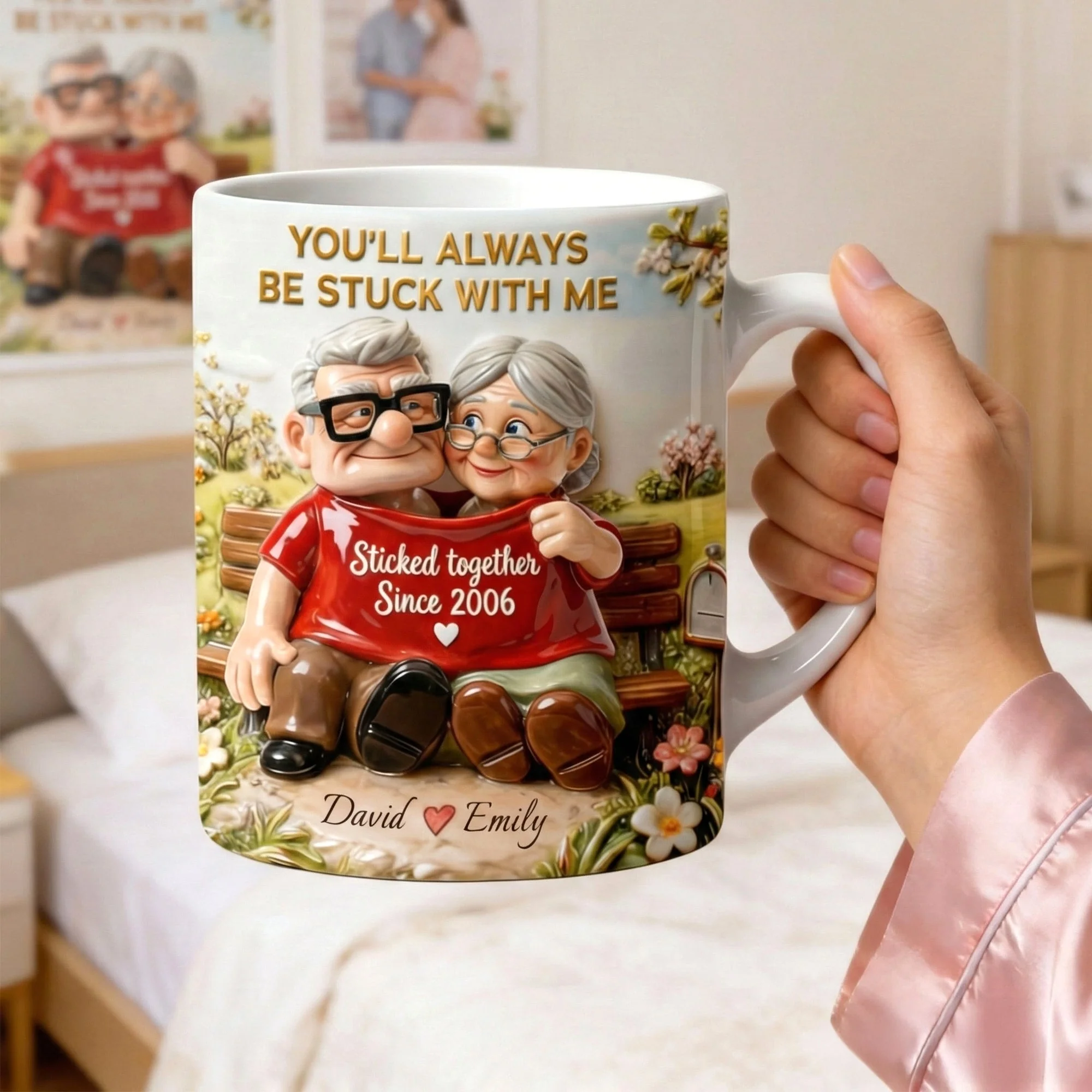 DSNY Old Couple You'll Always Be Stuck With Me - Personalized White Edge-to-Edge Mug - Gift For Couple, Fan Movies HH01 - Image 3
