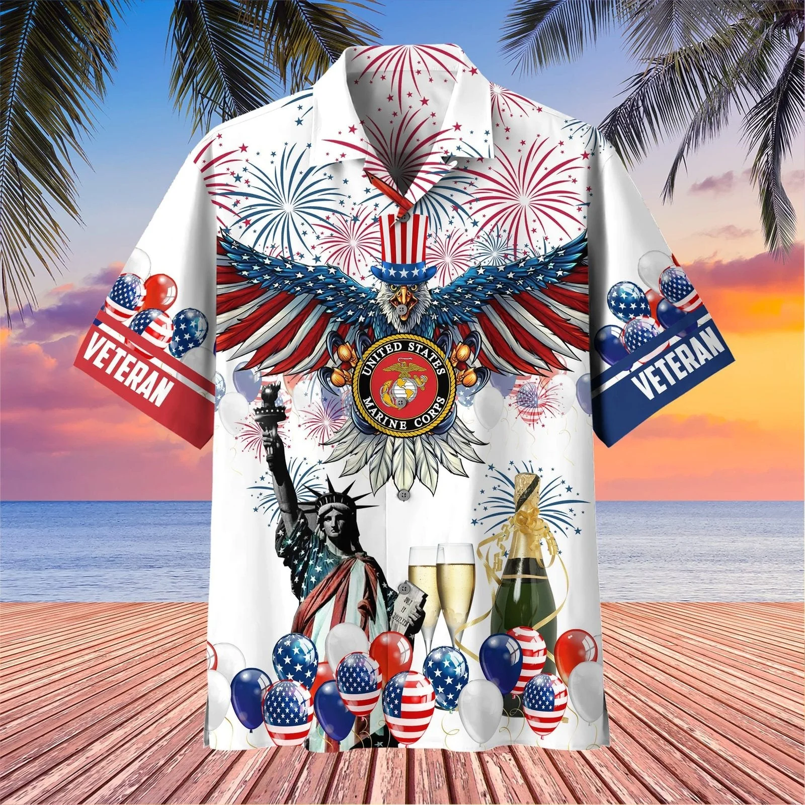 Eagle & Fireworks Military Pride - Hawaiian Shirt - Patriotic Gift For Veterans | HN02