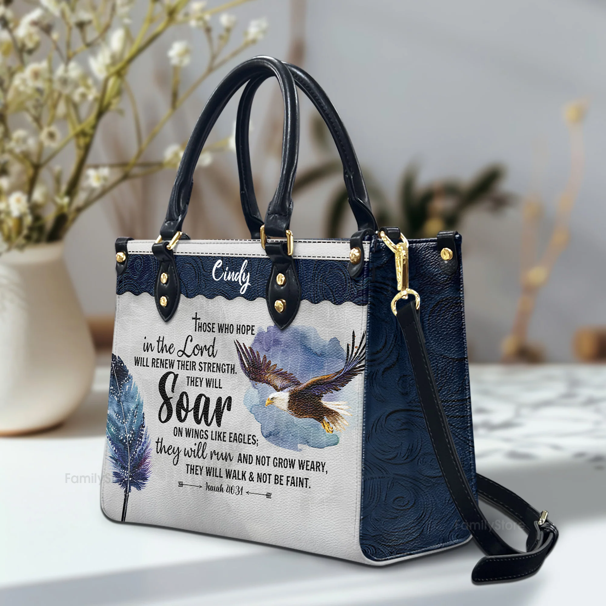 Eagle Those Who Hope In The Lord Will Renew Their Strength - Scripture Gifts For Women Of God - Personalized Leather Handbag With Handle - AT4081452 - Image 2
