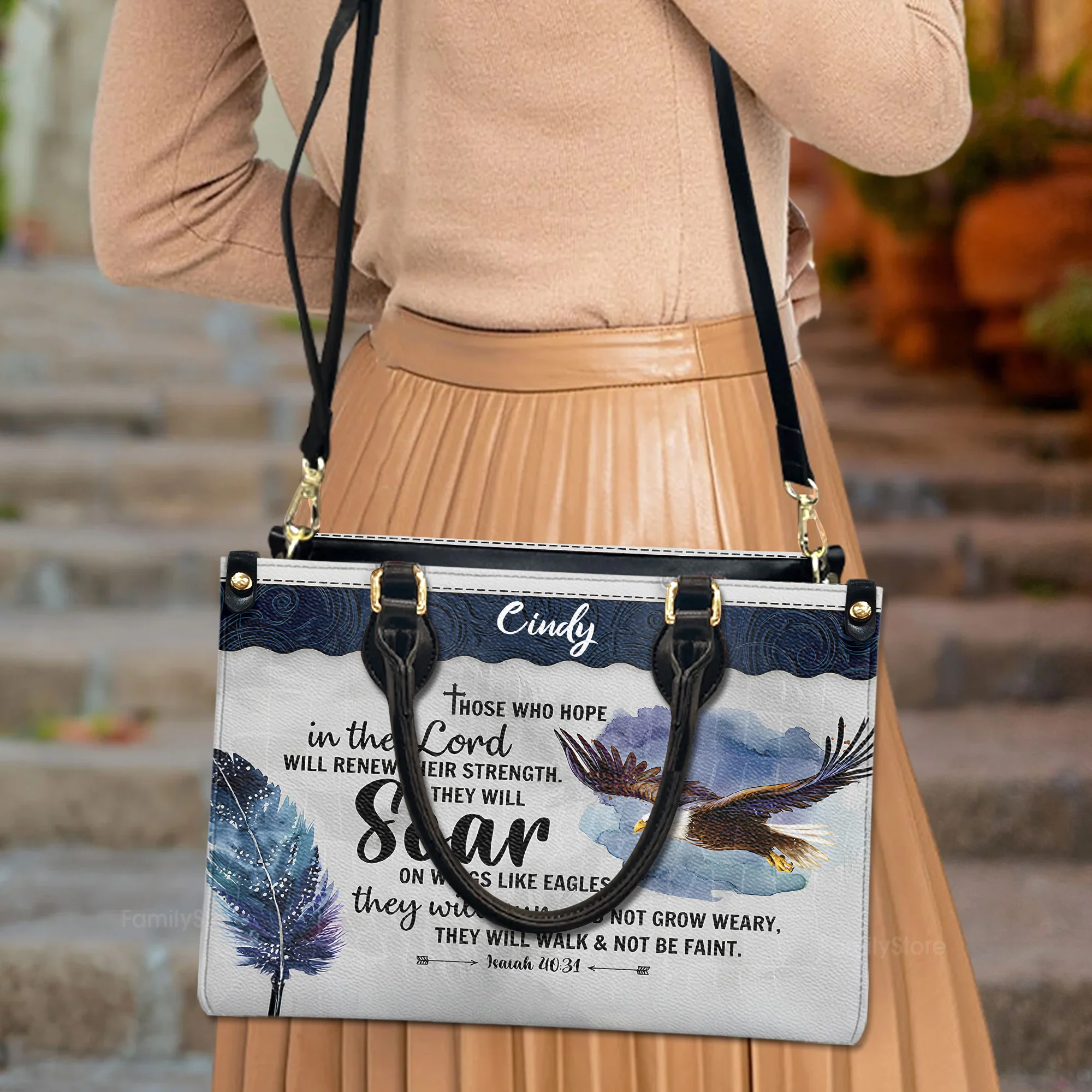 Eagle Those Who Hope In The Lord Will Renew Their Strength - Scripture Gifts For Women Of God - Personalized Leather Handbag With Handle - AT4081452 - Image 3
