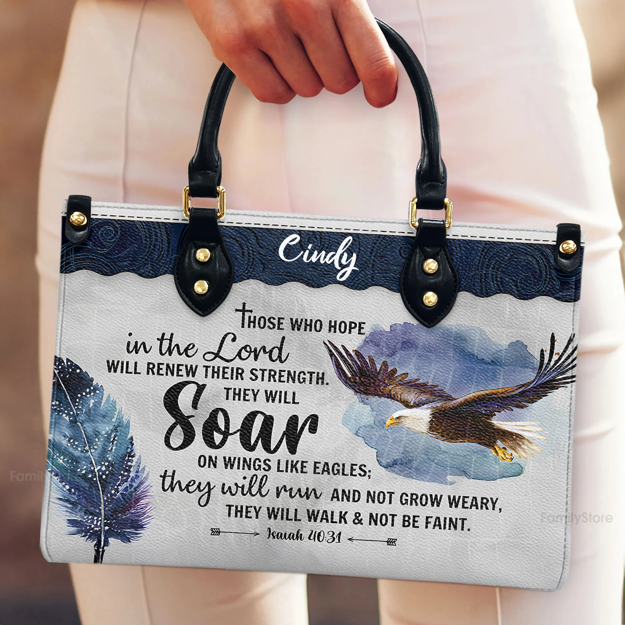 Eagle Those Who Hope In The Lord Will Renew Their Strength - Scripture Gifts For Women Of God - Personalized Leather Handbag With Handle - AT4081452 - Image 4