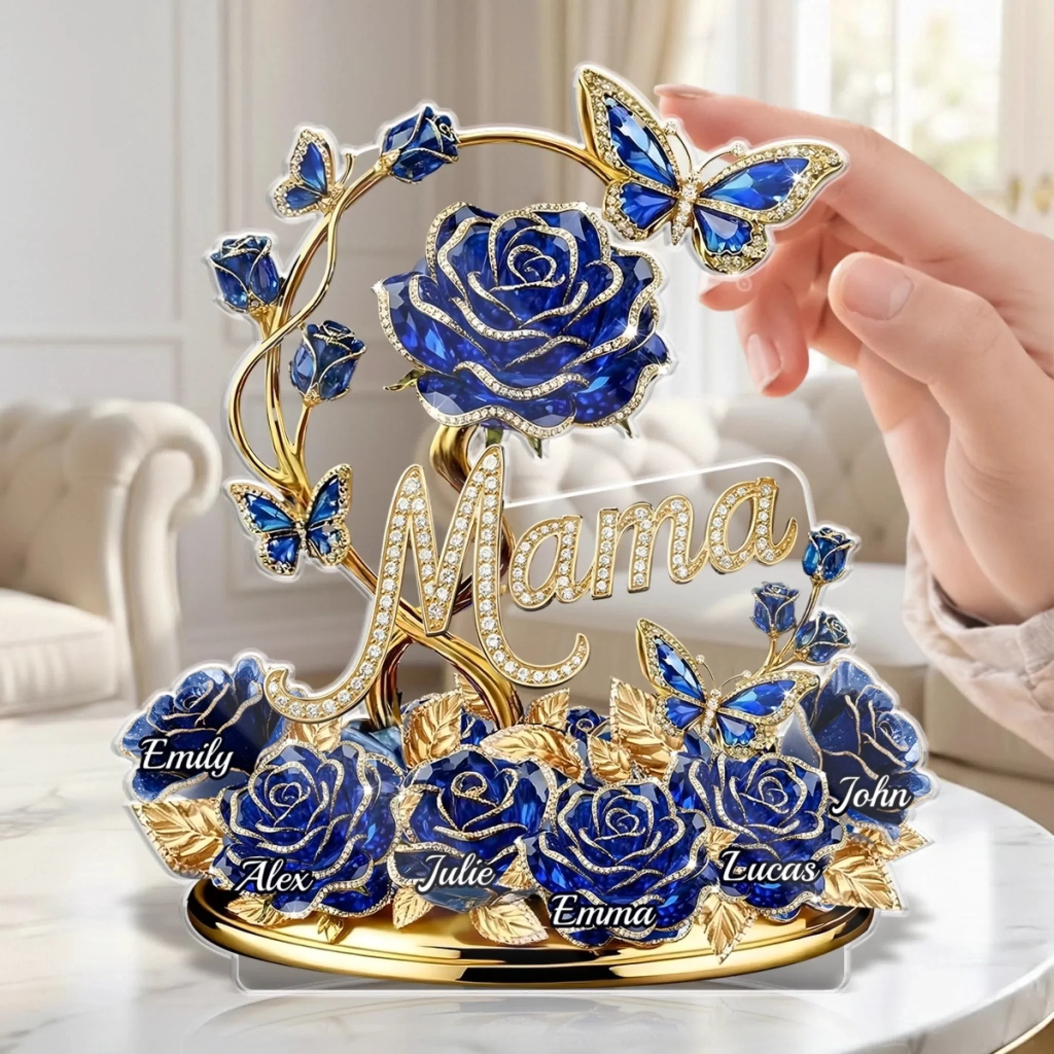 Elegant Blue Rose Mama - Personalized Shape Acrylic Plaque - Gift For Mom, Grandma HN02 - Image 3
