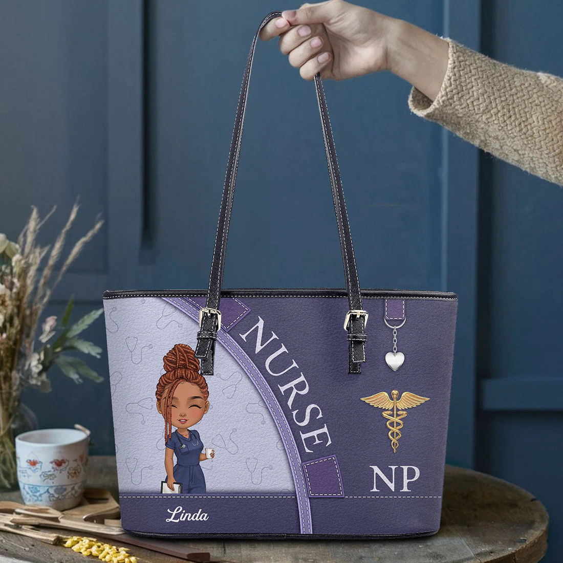 Elegant Nurse Life - Personalized Leather Tote Bag - Gift For Nurse | NR4 HH01 - Image 3