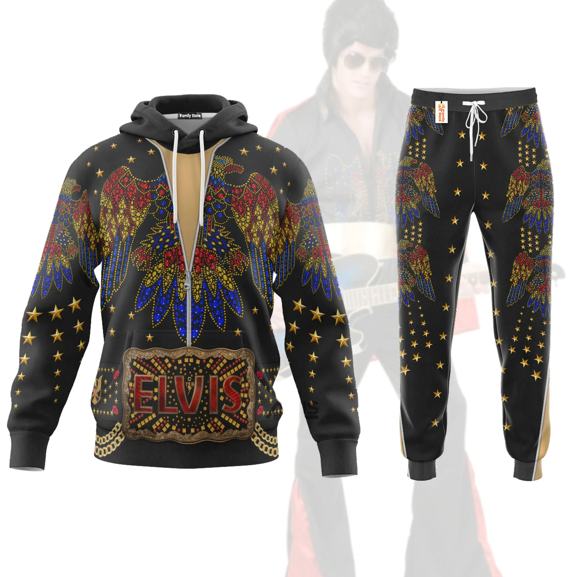Elvis Aloha Black - Costume Cosplay Hoodie Sweatshirt Sweatpants CSELV010
