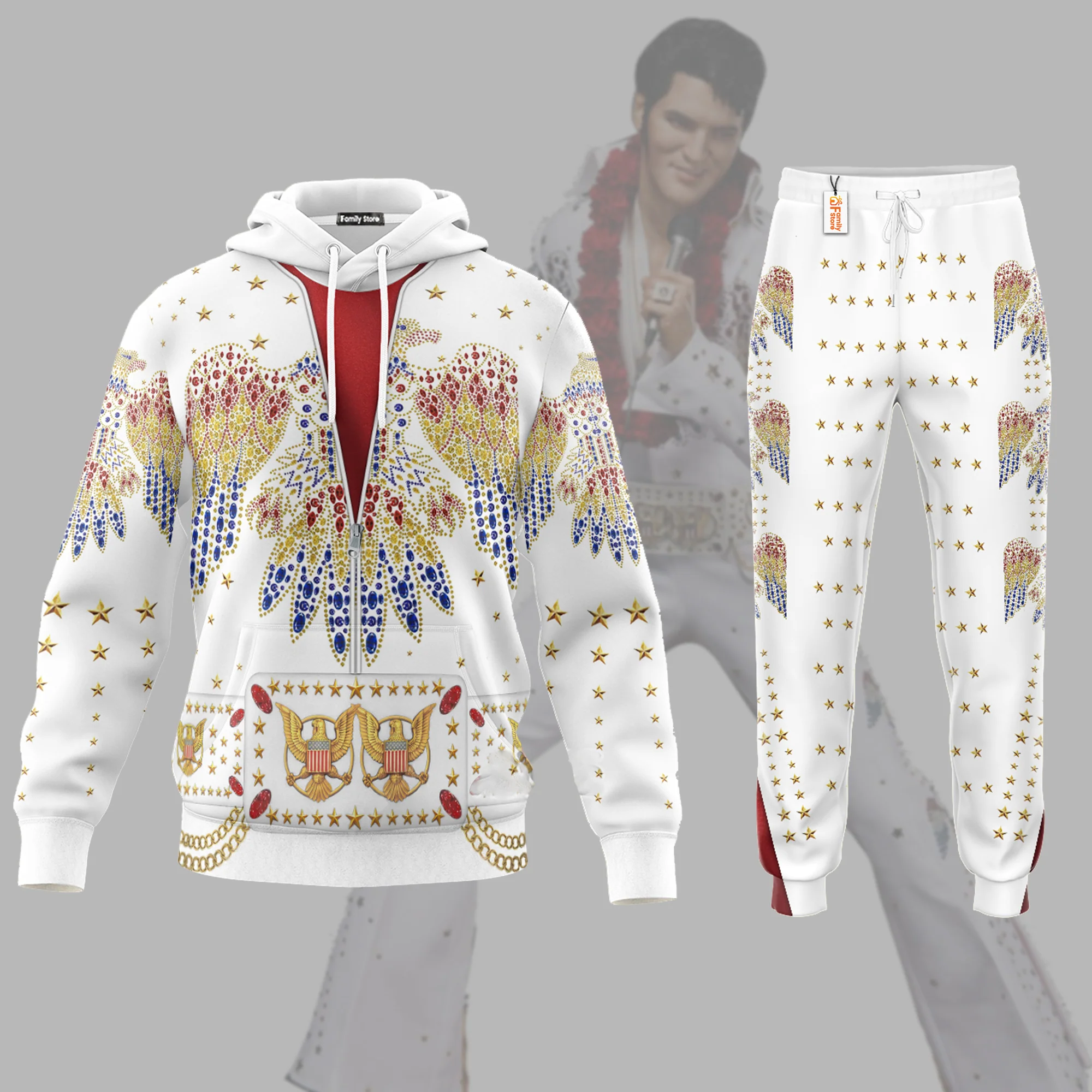 Elvis Aloha Costume From Hawaii - Hawaiian Hoodie Sweatshirt T-Shirt Sweatpants CSELV001