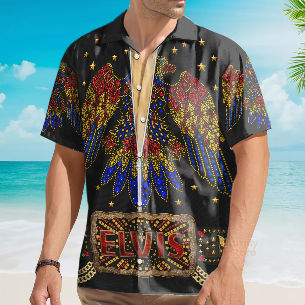 Elvis Aloha Costume Black - Costume Cosplay Hawaiian Shirt CSELV010 - Image 4
