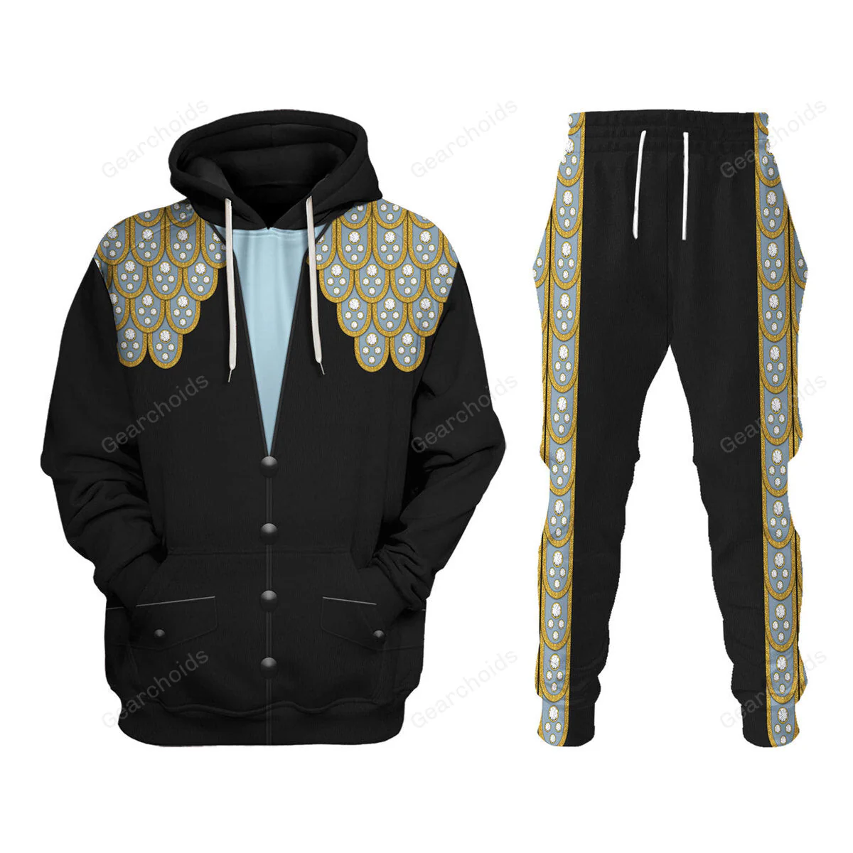 Elvis Armadillo suit in Blue on Black - Costume Cosplay Hoodie Sweatshirt Sweatpants CSELV041