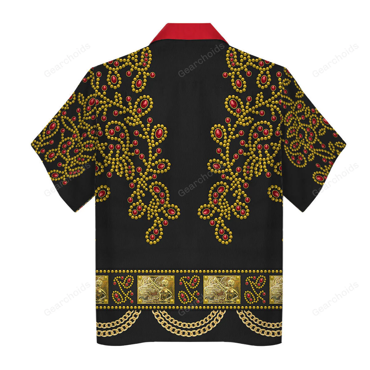 Elvis Spanish Flower Black With Red Stones - Costume Cosplay Hawaiian Shirt CSELV037 - Image 2