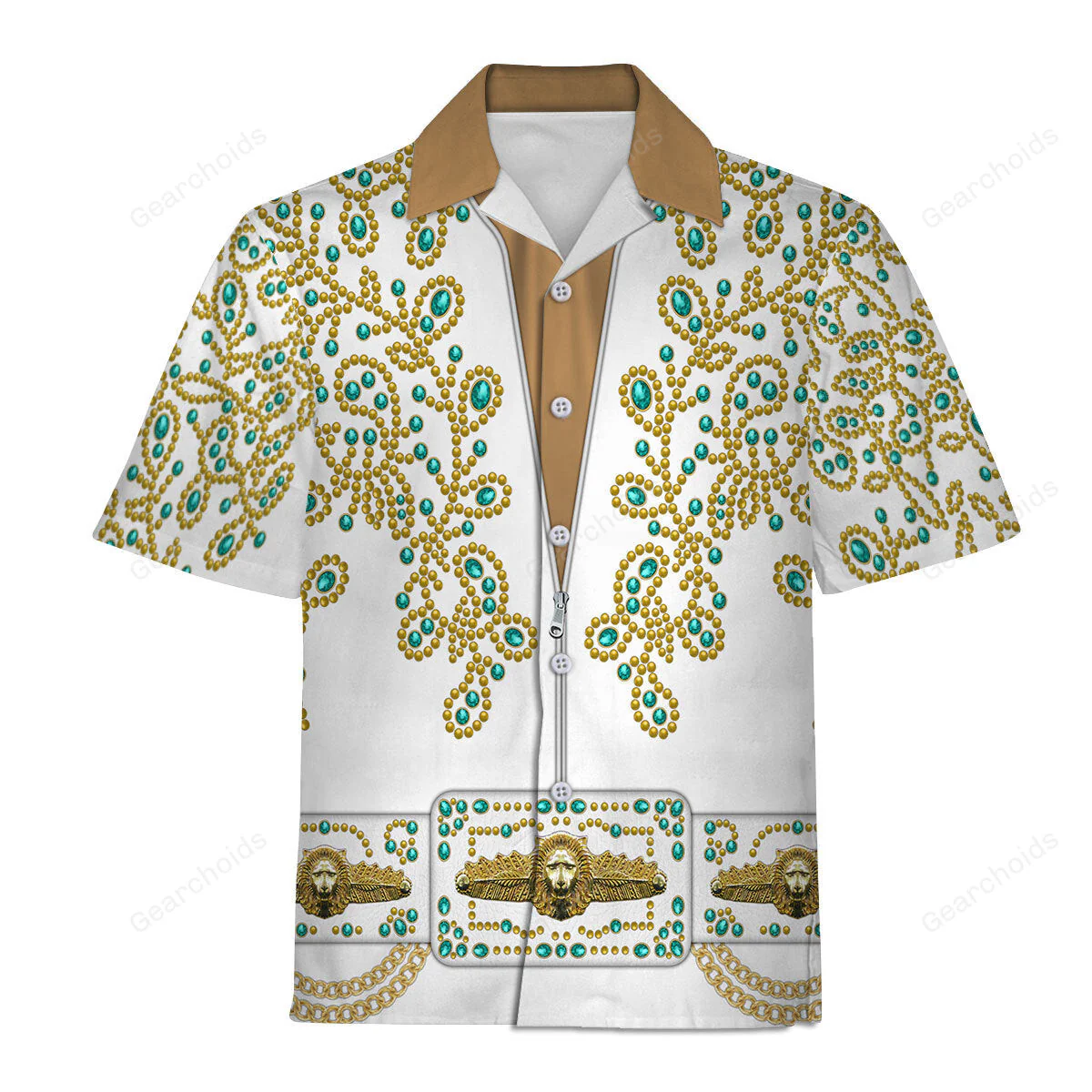 lvis Spanish Flower - White With Green Stones - Costume Cosplay Hawaiian Shirt CSELV032