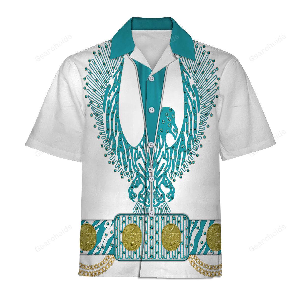 Elvis Turquoise Phoenix - Costume Cosplay Hawaiian Shirt CSELV038
