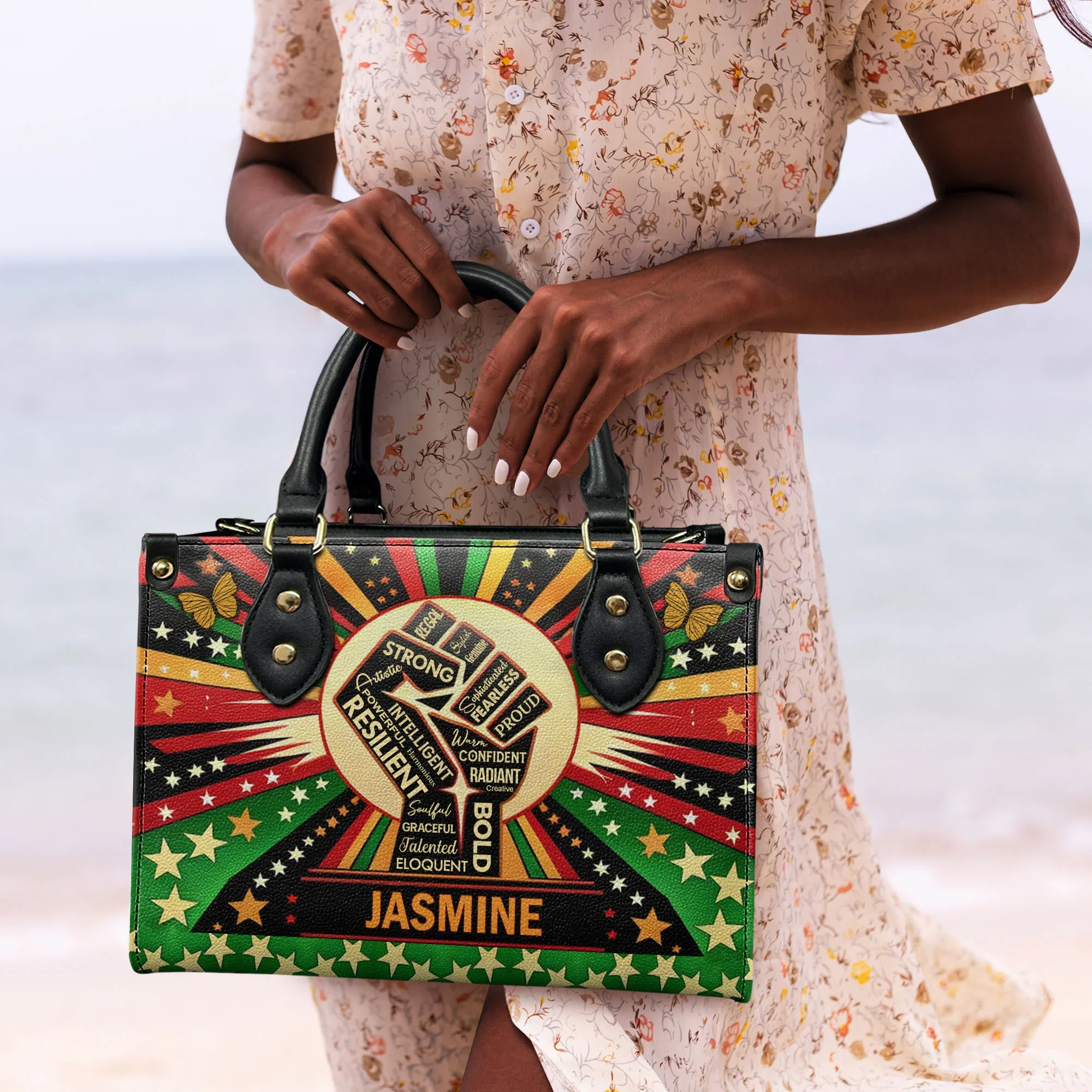 Empowerment Juneteenth Spirit Quote Tote - Personalized Leather Handbag - Gift For Black Women | HD95 - Image 6