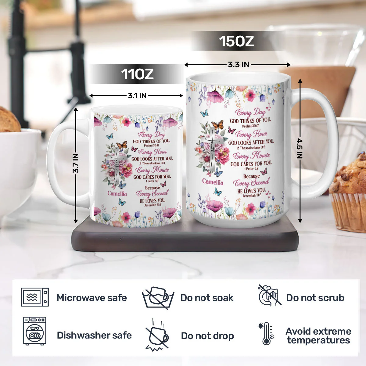 Every Day God Thinks Of You - Personalized White Edge-to-Edge Mug - Christian Gift For Her BA01. - Image 5