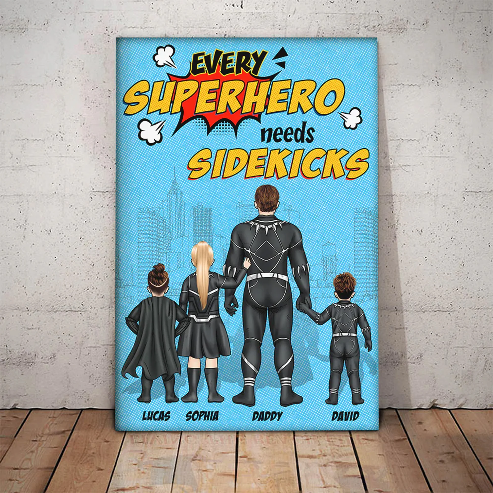 Every Super Dad Needs Sidekicks - Gift For Dad - Personalized Canvas Poster - Image 4