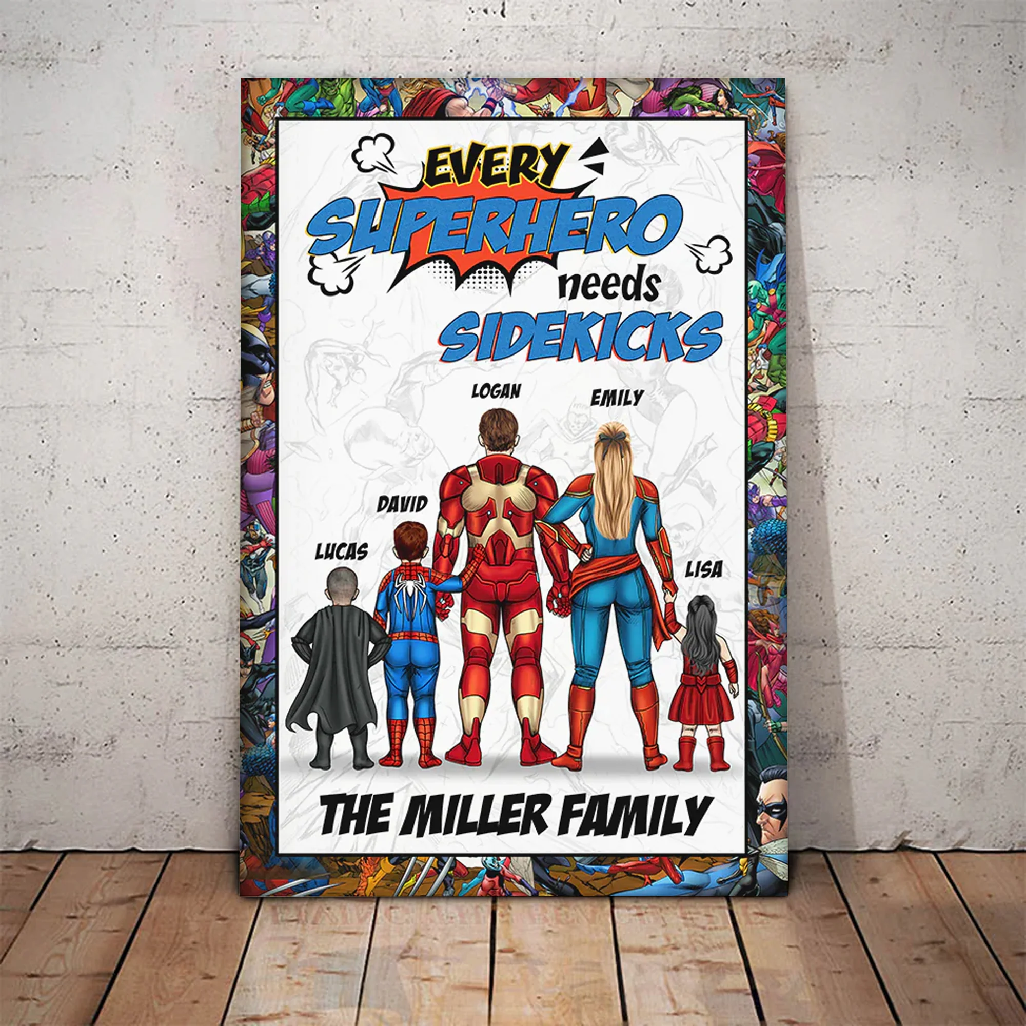 Every Super Family Needs Sidekicks - Gift For Dad, Father's Day - Personalized Canvas Poster - Image 2