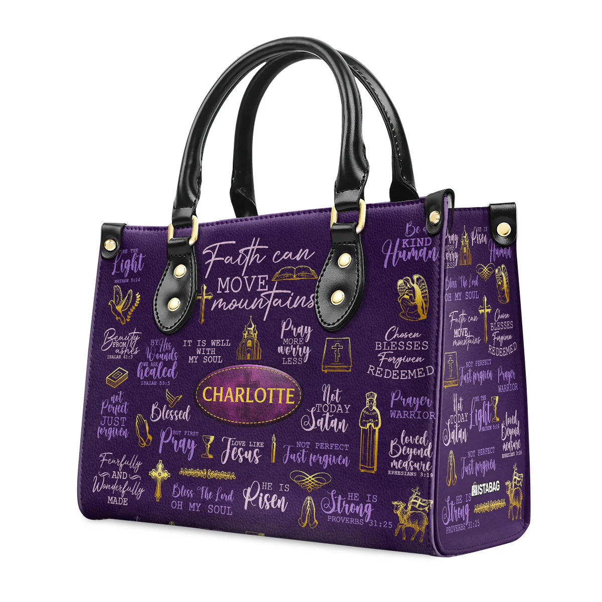 Faith Can Move Mountains Purple Bible Verses - Personalized Leather Handbag - Christian Gift For Women HD95 - Image 5
