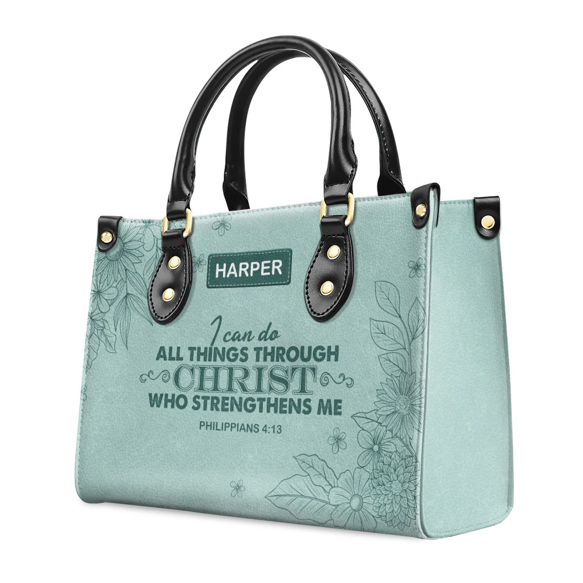 Faith Flower Trust In The Lord - Thoughtful Gift For Christians - Personalized Leather Handbag With Handle - AT4080740 - Image 3