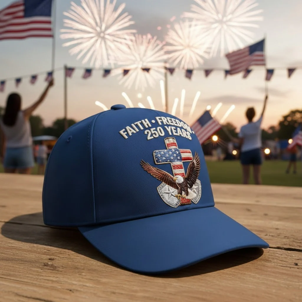 Faith Freedom 250 Years - Embroidered Cap - Gift For Patriotic HN02 - Image 2