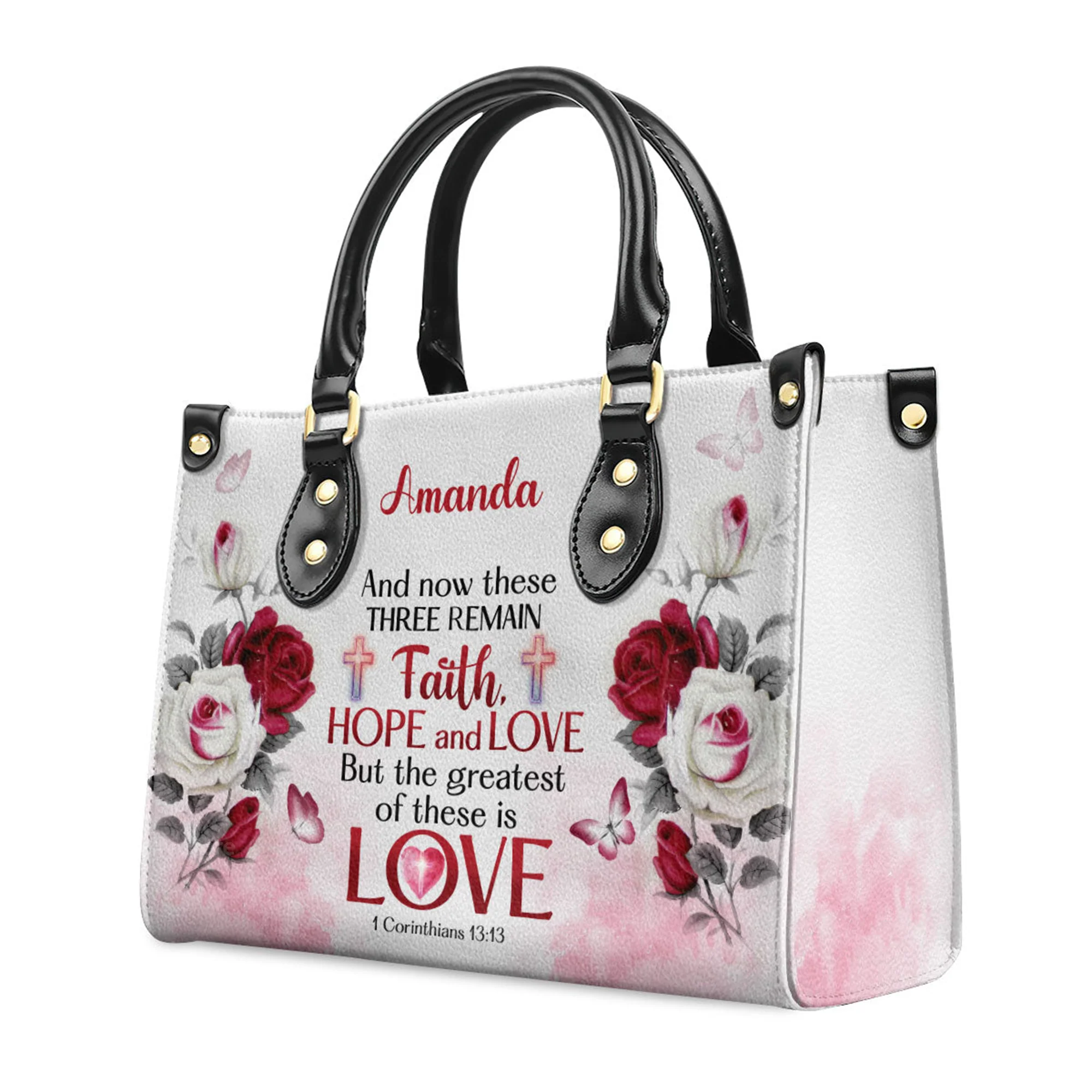 Faith, Hope And Love Corinthians 13:13 - Thoughtful Gift For Christians - Personalized Leather Handbag With Handle - AT4080846 - Image 2