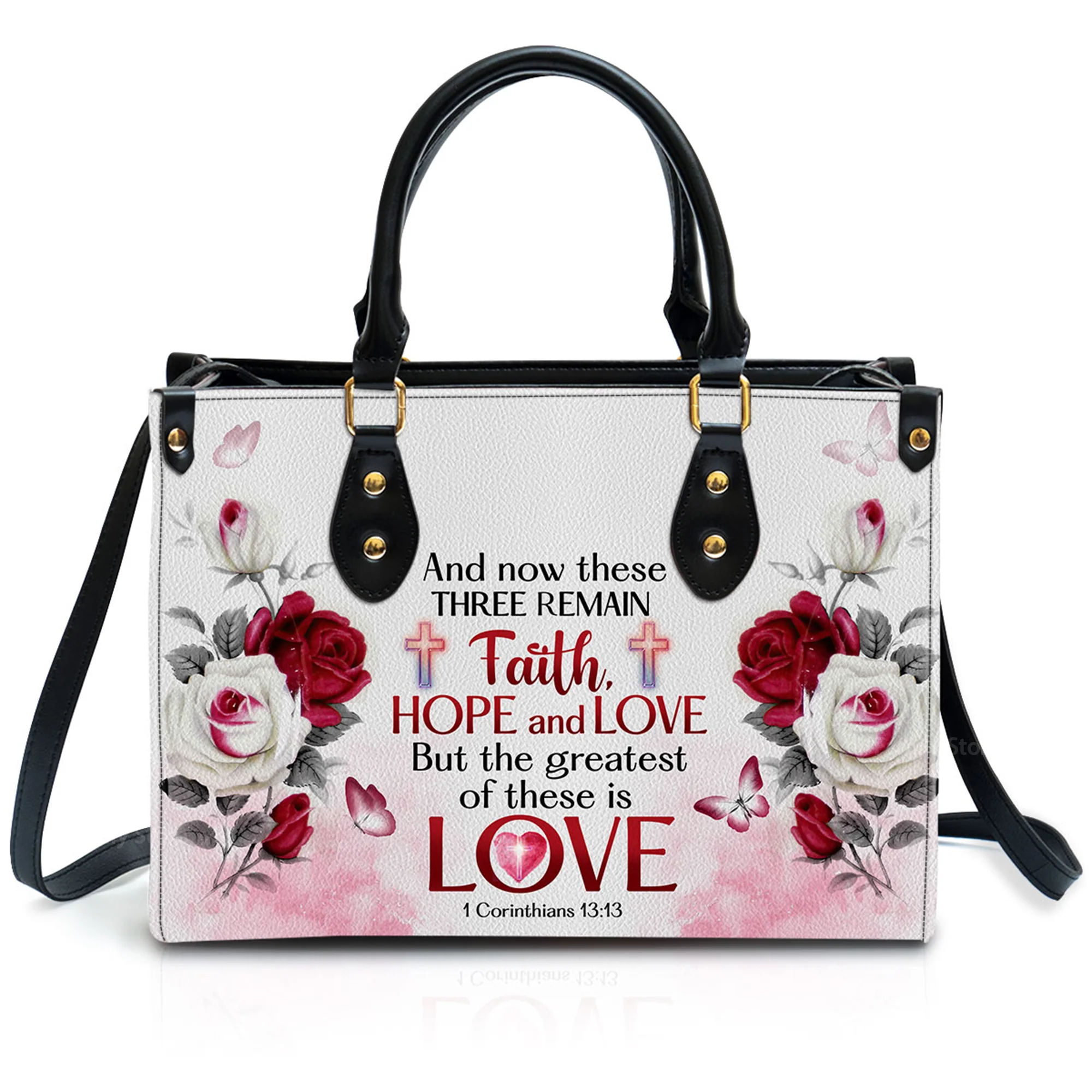 Faith, Hope And Love Corinthians 13:13 - Thoughtful Gift For Christians - Personalized Leather Handbag With Handle - AT4080846 - Image 3