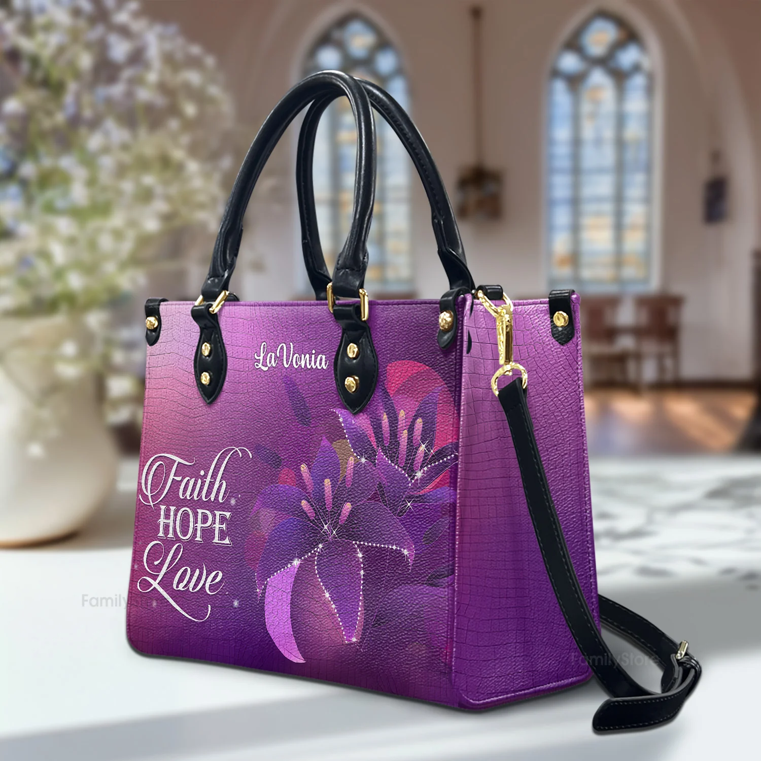 Faith, Hope, Love - Thoughtful Gift For Christians - Personalized Leather Handbag With Handle - AT4080716 - Image 3