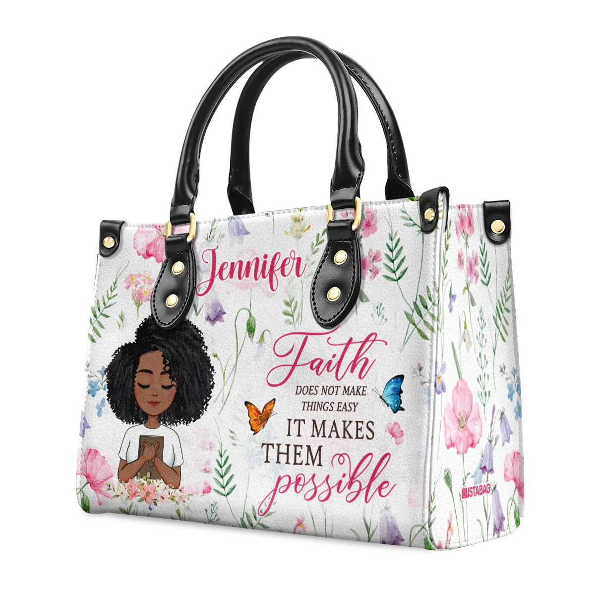 Faith Makes It Possible - Custom Name Floral Leather Handbag - Christian Gift For Her HD95 - Image 5