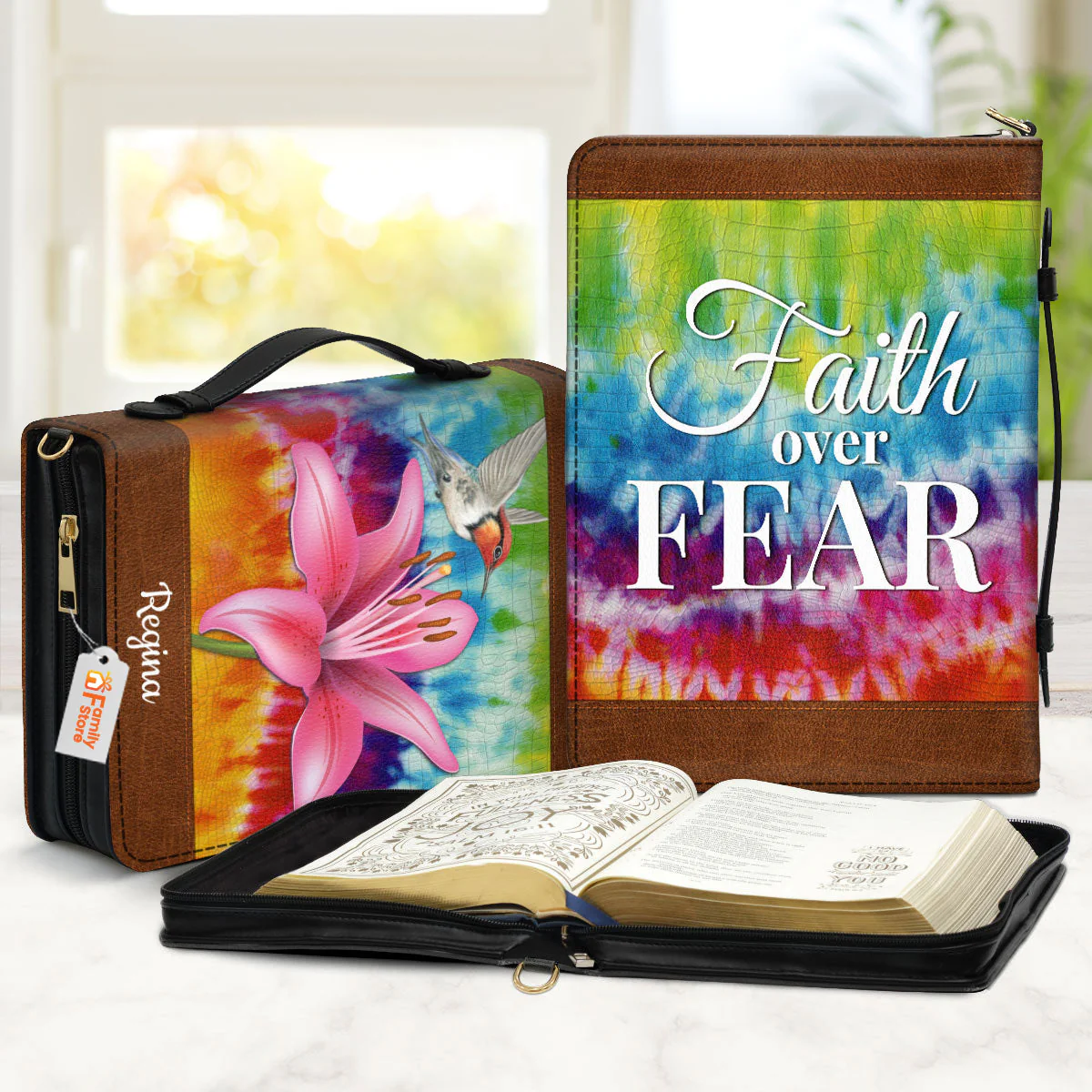 Faith Over Fear Lily Flower - Thoughtful Gift For Christians - Personalized Bible Covers - AT4080741 - Image 2