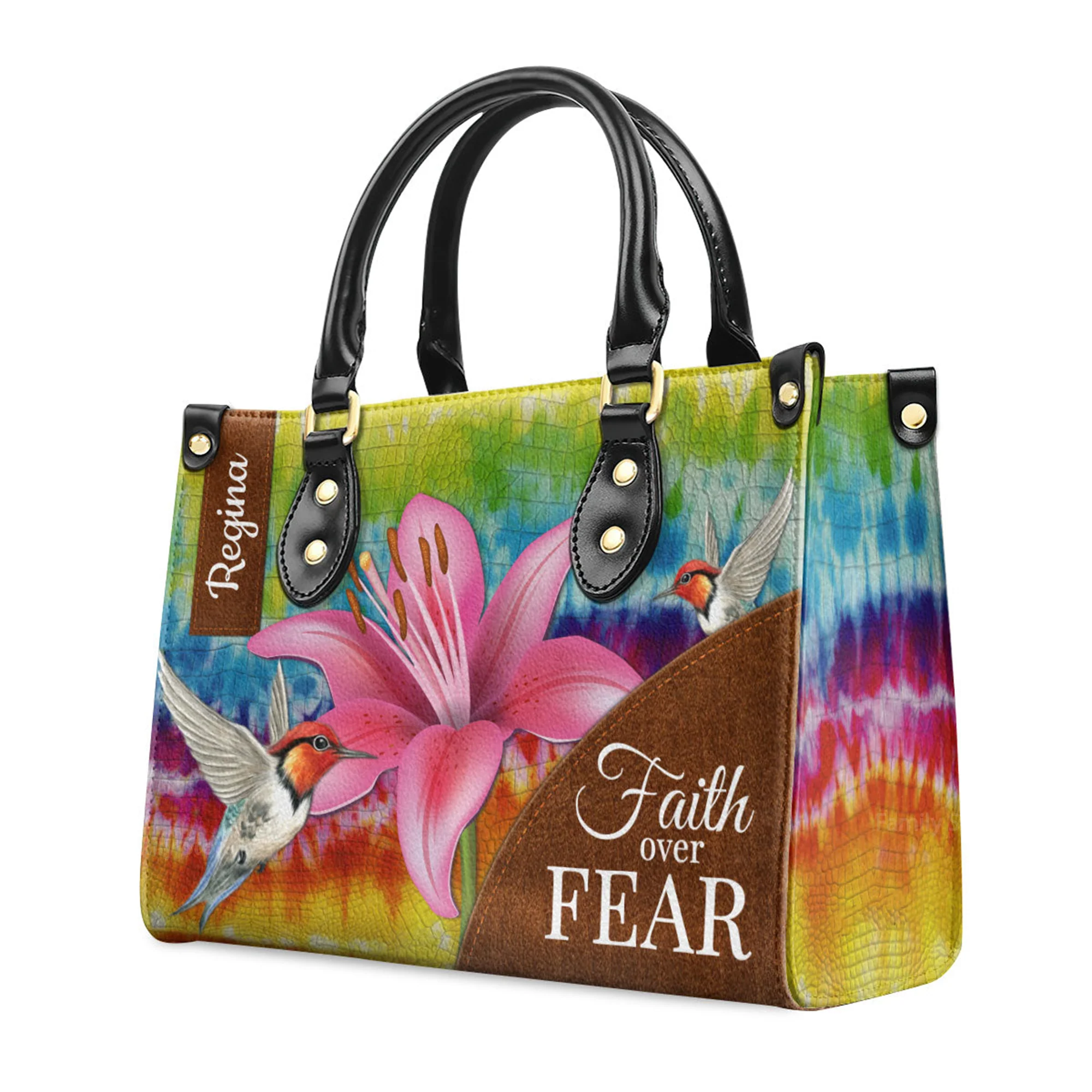 Faith Over Fear Lily Flower - Thoughtful Gift For Christians - Personalized Leather Handbag With Handle - AT4080741 - Image 3