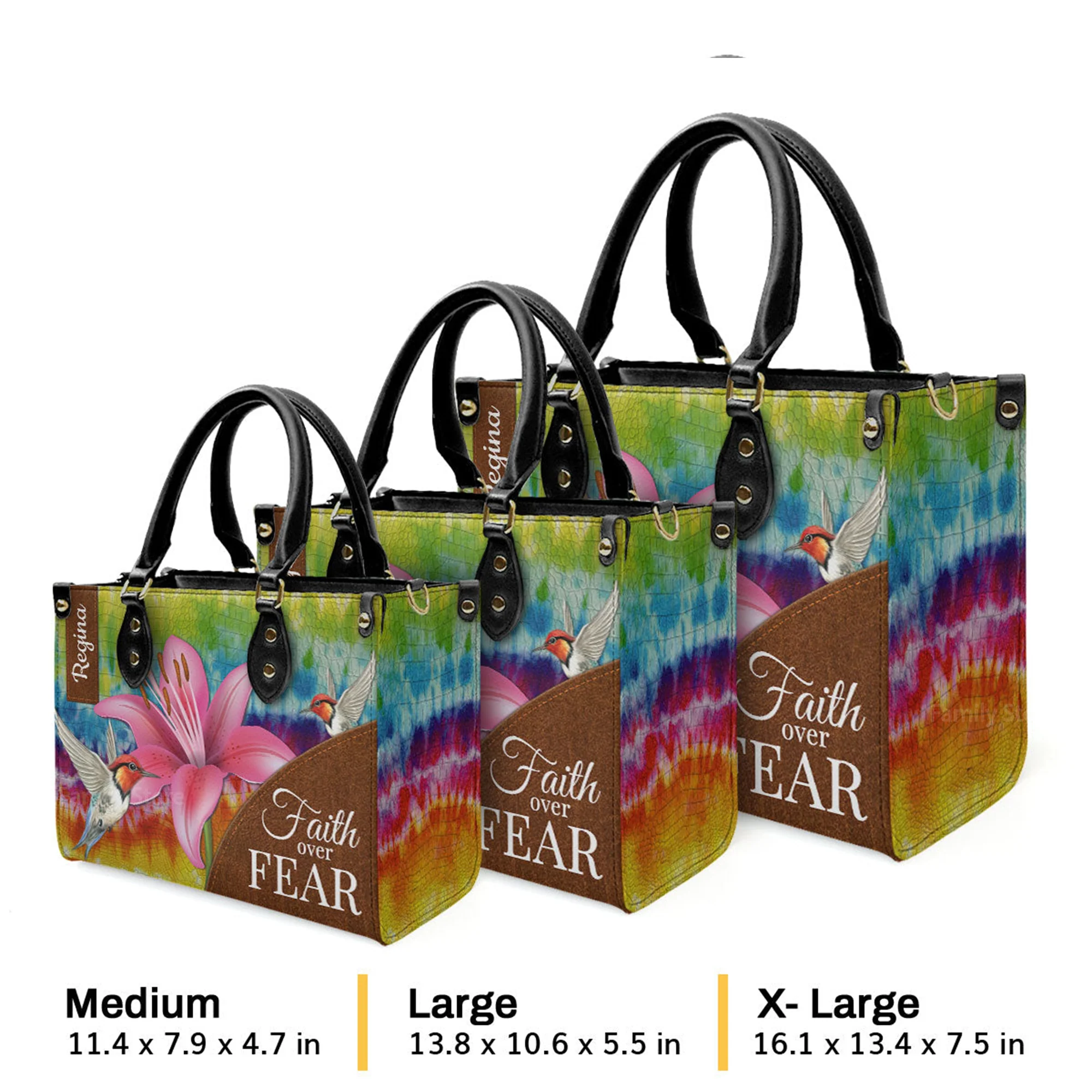 Faith Over Fear Lily Flower - Thoughtful Gift For Christians - Personalized Leather Handbag With Handle - AT4080741 - Image 4