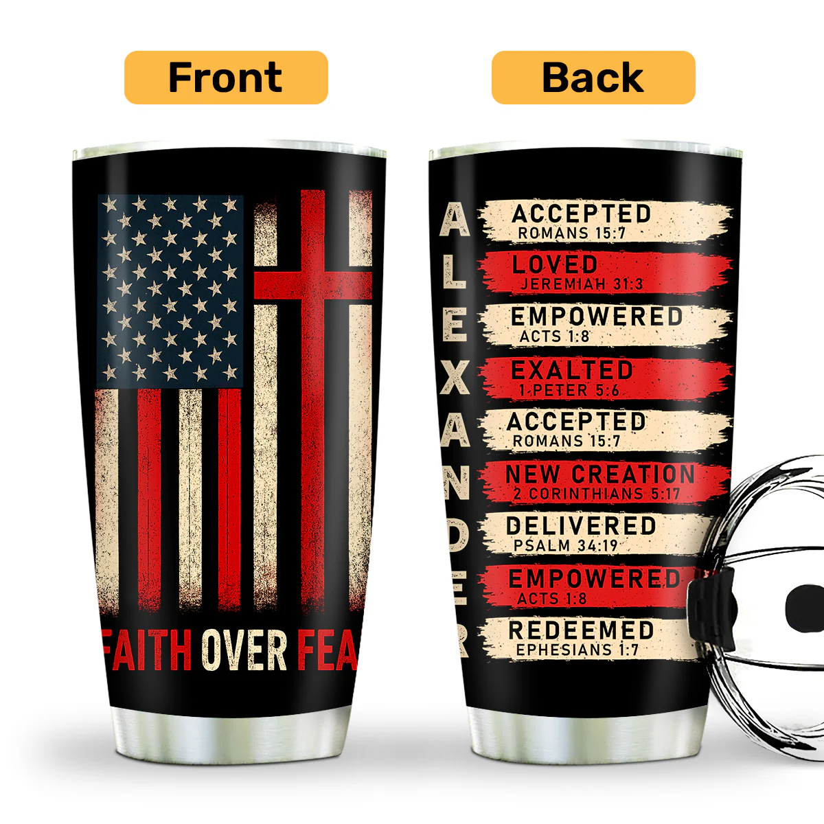 Faith Over Fear - Personalized Stainless Steel Tumbler - Image 2