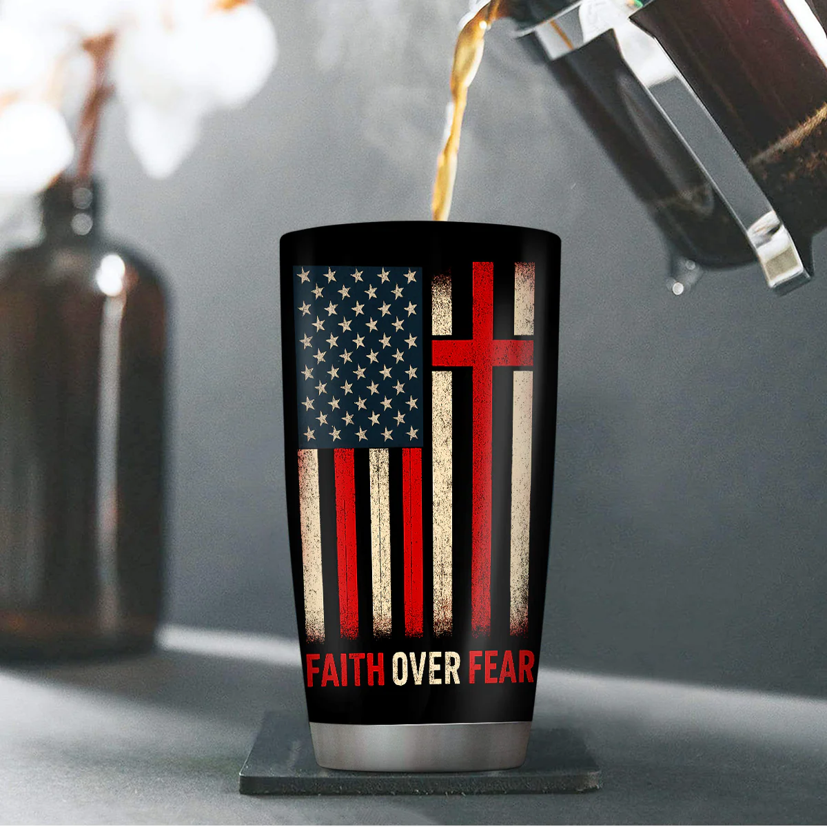 Faith Over Fear - Personalized Stainless Steel Tumbler - Image 4