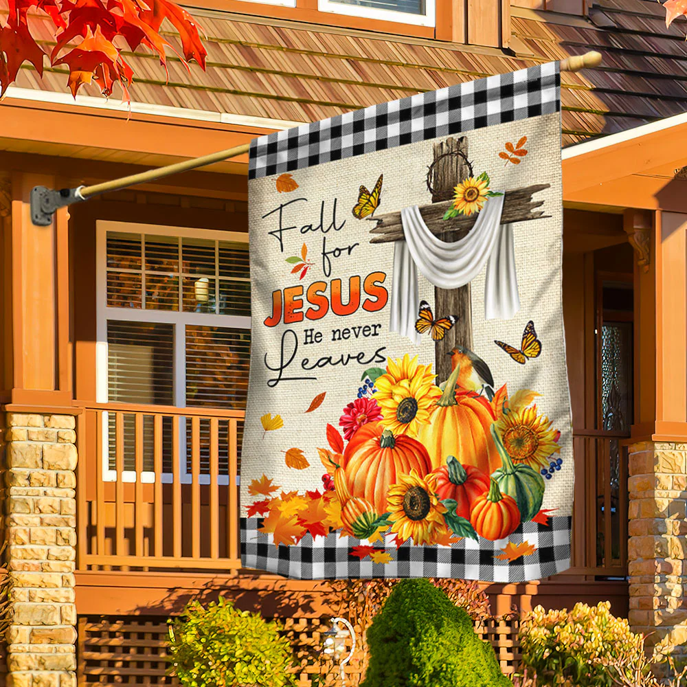 Fall For Jesus He Never Leaves Flag - Gift For Family, Thanksgiving, Fall Season | HH01 - Image 2