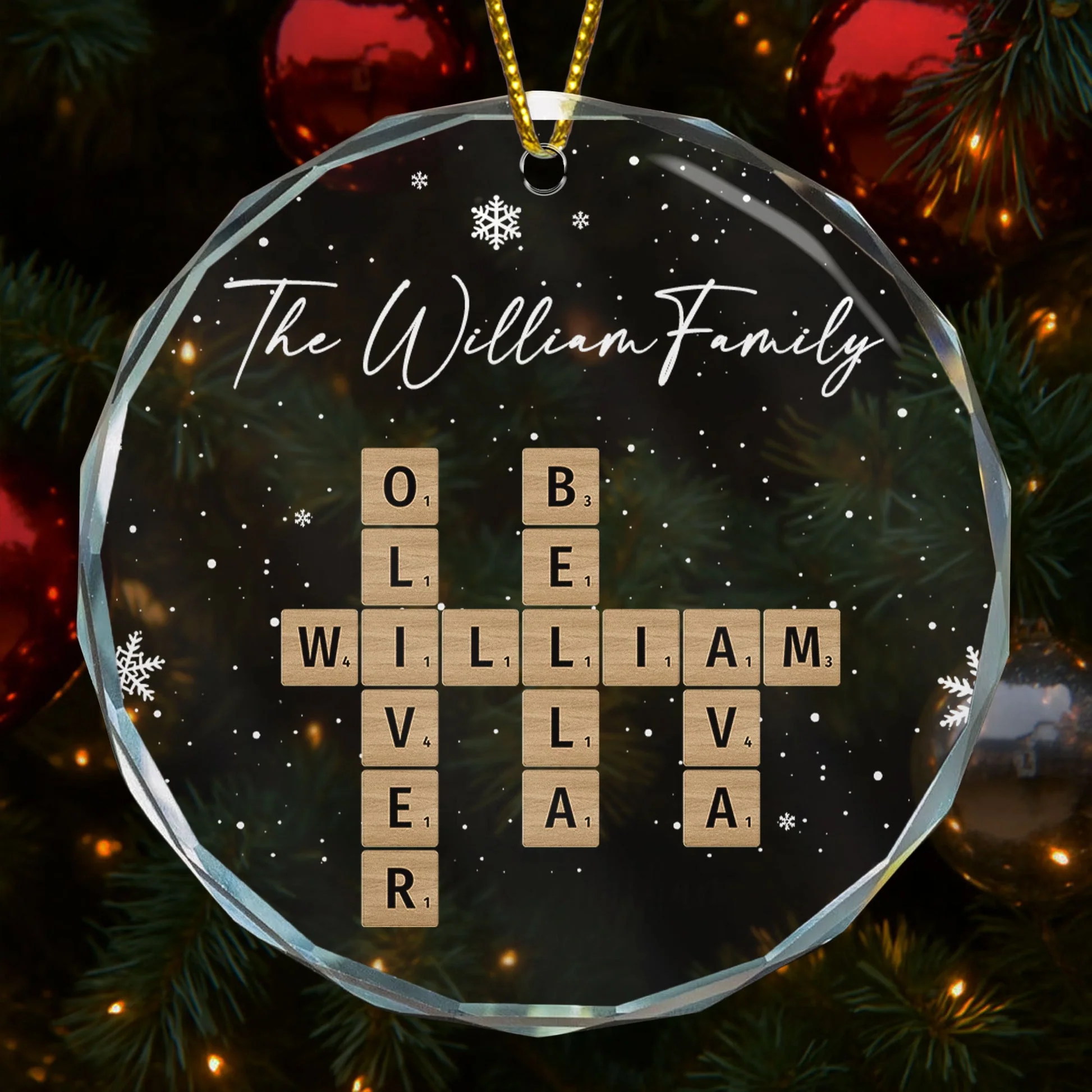 Family Crossword - Personalized Glass Ornament TD118