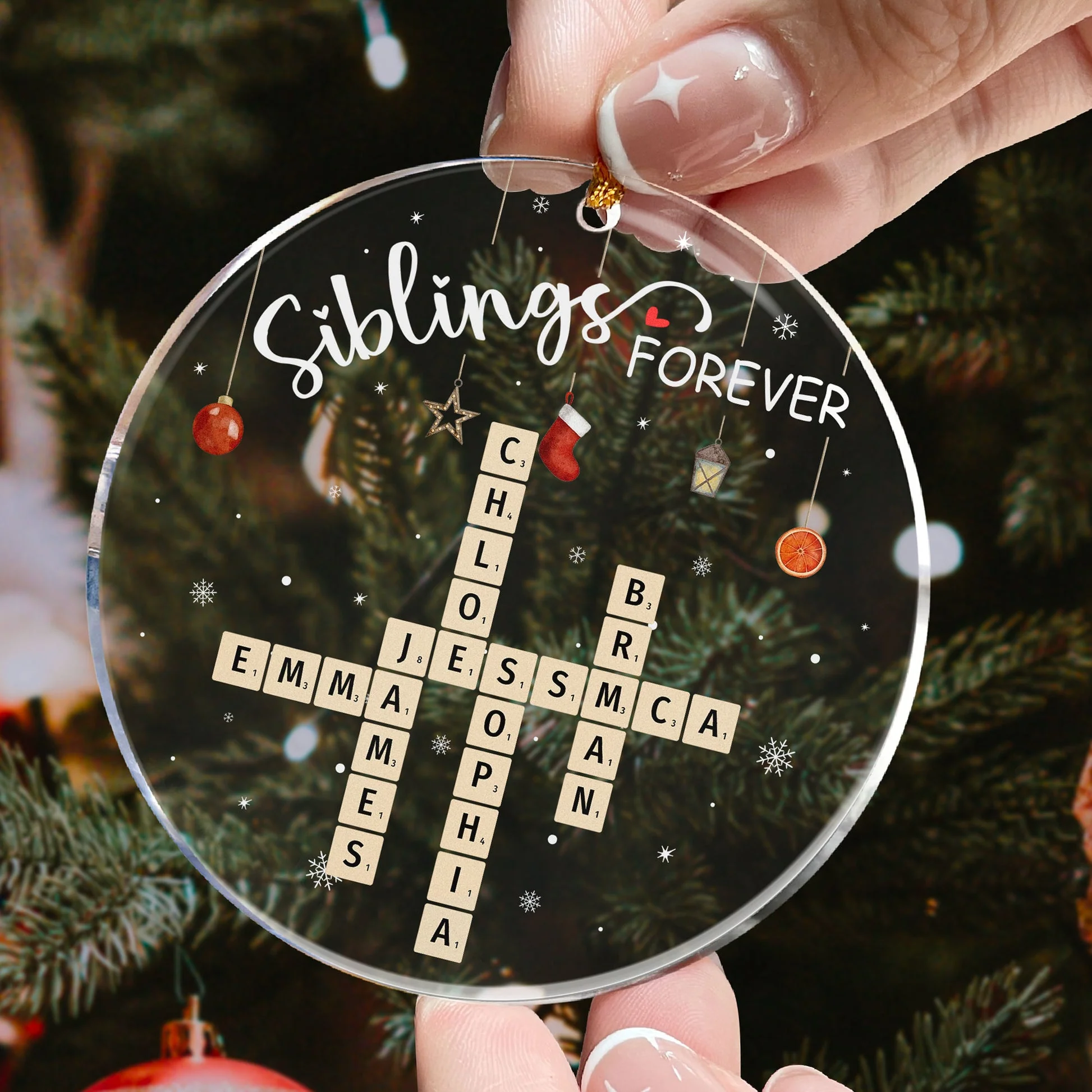 Family Forever Scrabble Custom Name - Personalized Acrylic Ornament - Christmas Gifts For Family NL122 - Image 2