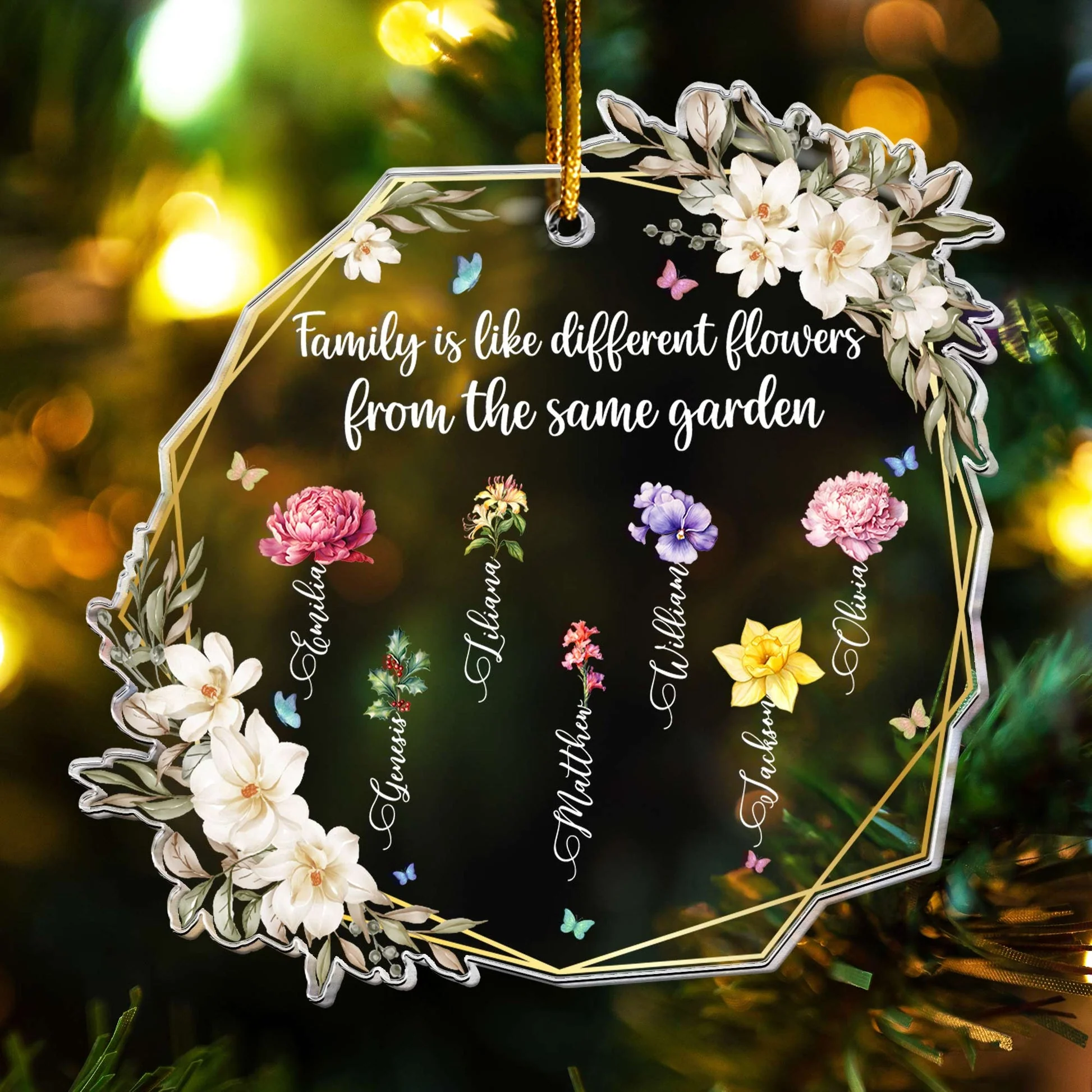 Family Is Like Different Flowers From The Same Garden - Personalized Acrylic Ornament - Gift For Family Members - NA94 - Image 4