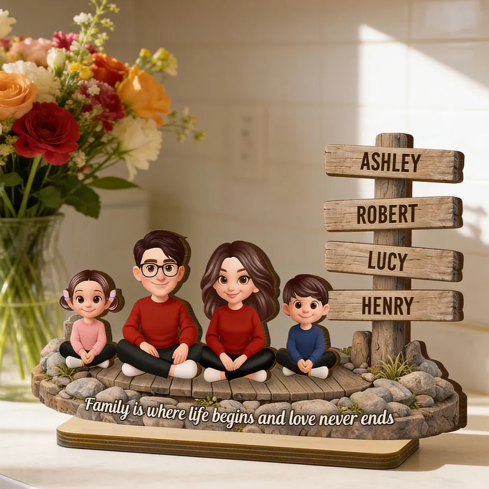 Family Is Where Love Never Ends Sign Post - Personalized Wooden Plaque - Gift For Mom, Family Members | GR25 HN02 - Image 5