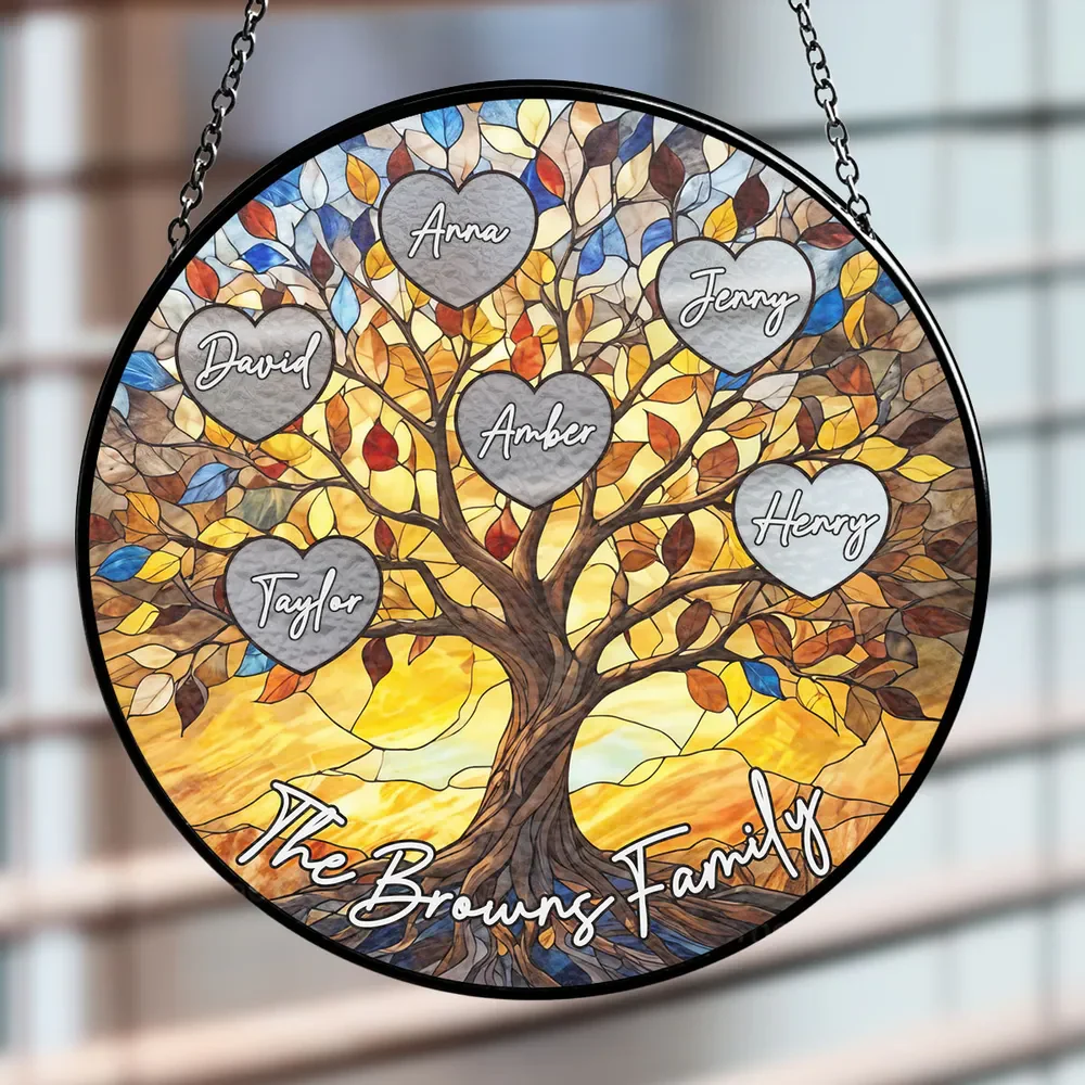 Family Tree Love Grows Here - Personalized Stained Glass Window Hanging Suncatcher - Gift For Family Members | NA94 - Image 2