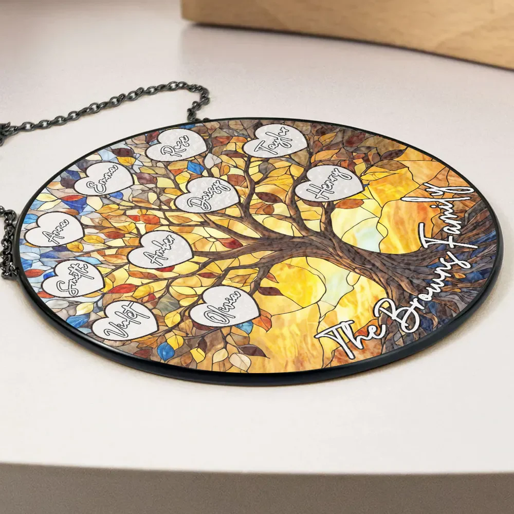Family Tree Love Grows Here - Personalized Stained Glass Window Hanging Suncatcher - Gift For Family Members | NA94 - Image 3