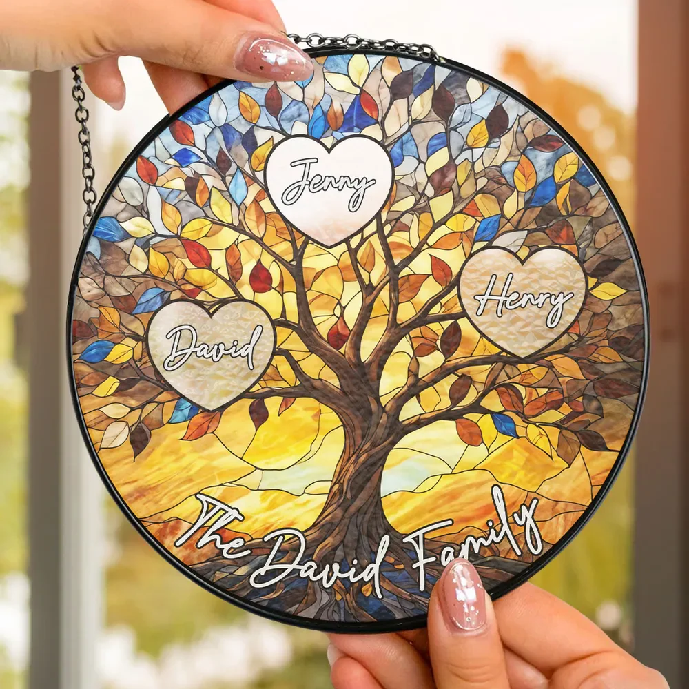 Family Tree Love Grows Here - Personalized Stained Glass Window Hanging Suncatcher - Gift For Family Members | NA94 - Image 4
