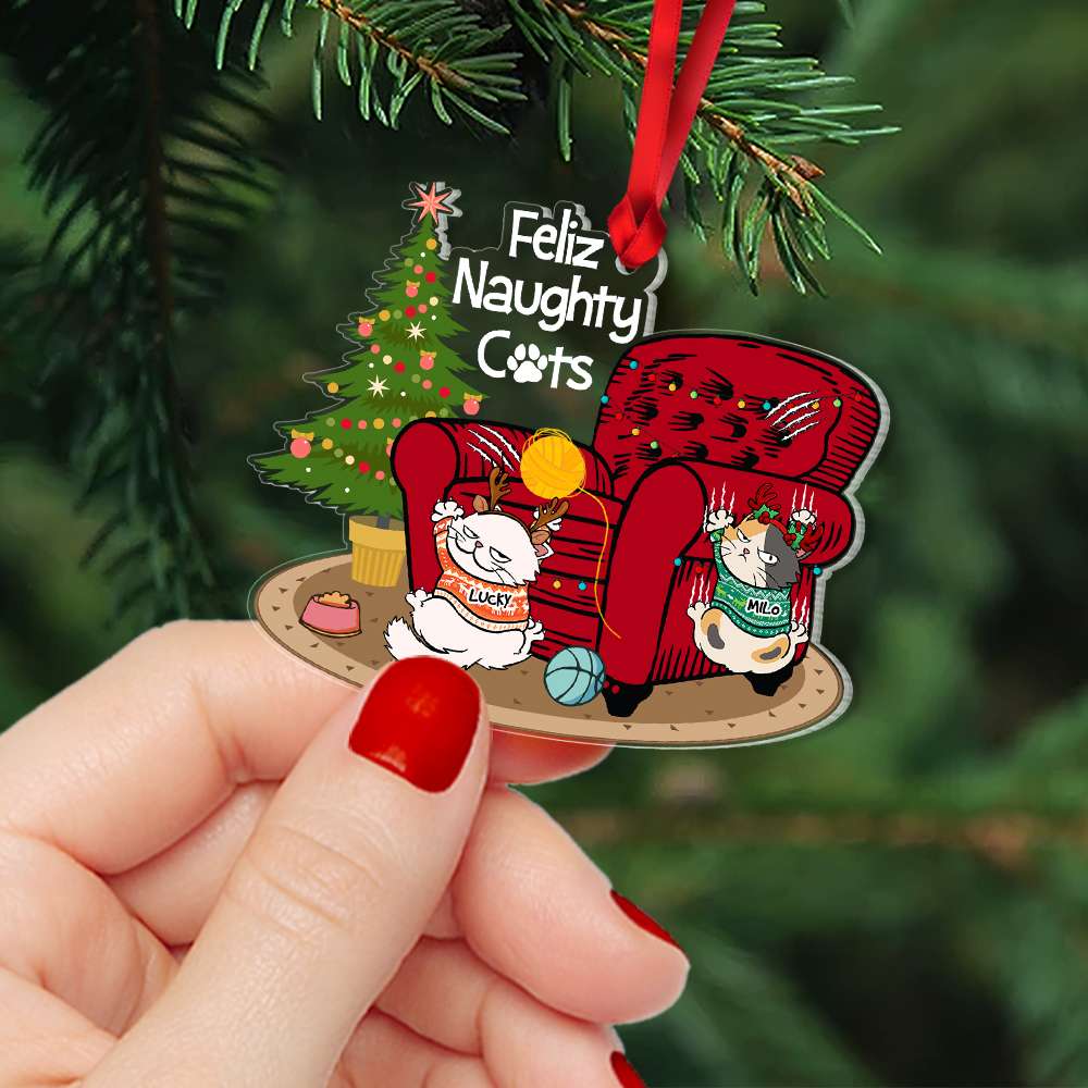 Feliz Naughty Cats - Personalized Acrylic Ornament - Gift For Cat Lover, Cat Mom, Cat Dad - CLP12 NA94 - Image 2