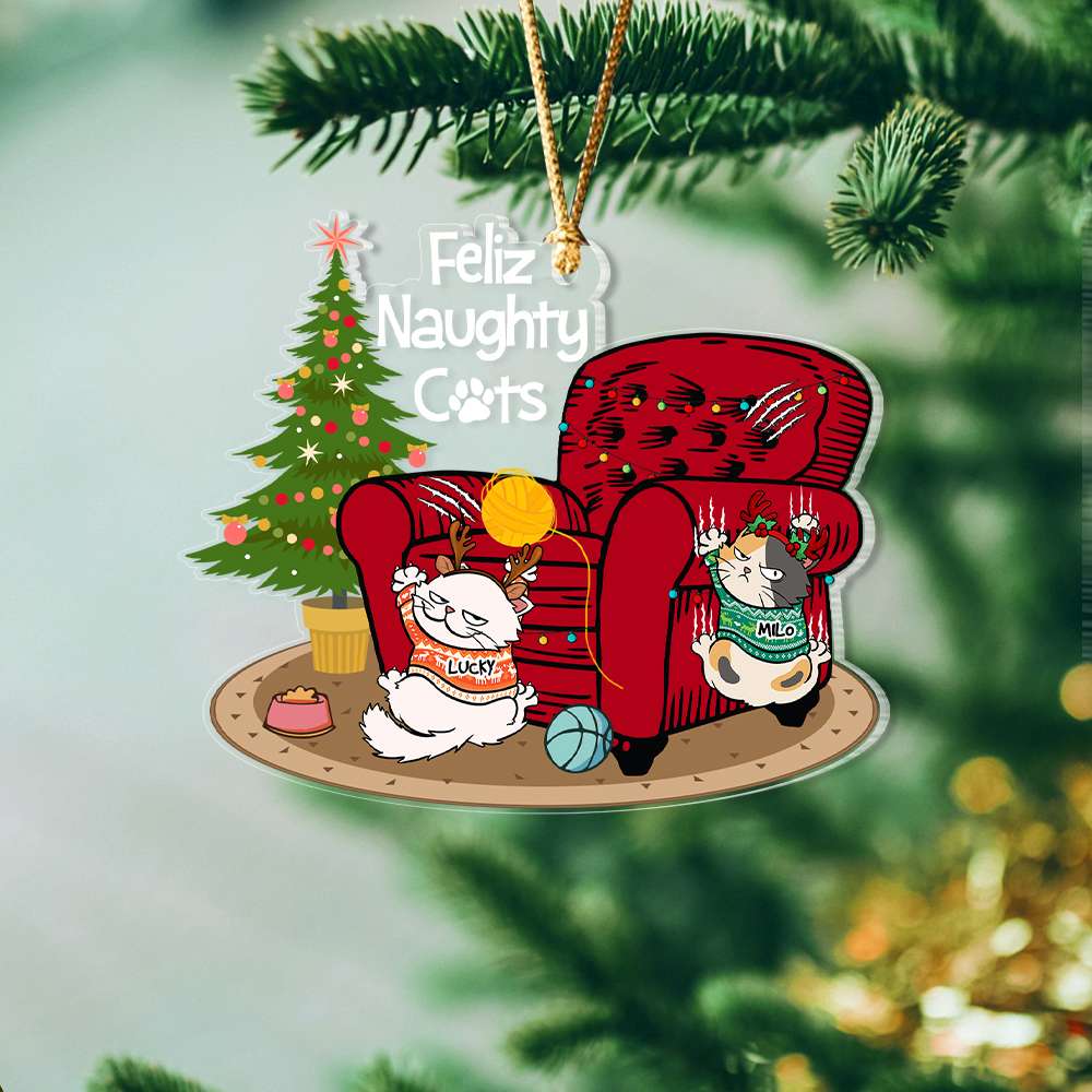 Feliz Naughty Cats - Personalized Acrylic Ornament - Gift For Cat Lover, Cat Mom, Cat Dad - CLP12 NA94 - Image 3