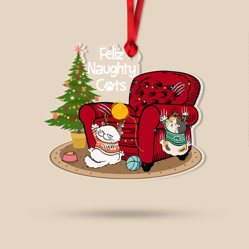 Feliz Naughty Cats - Personalized Acrylic Ornament - Gift For Cat Lover, Cat Mom, Cat Dad - CLP12 NA94 - Image 4