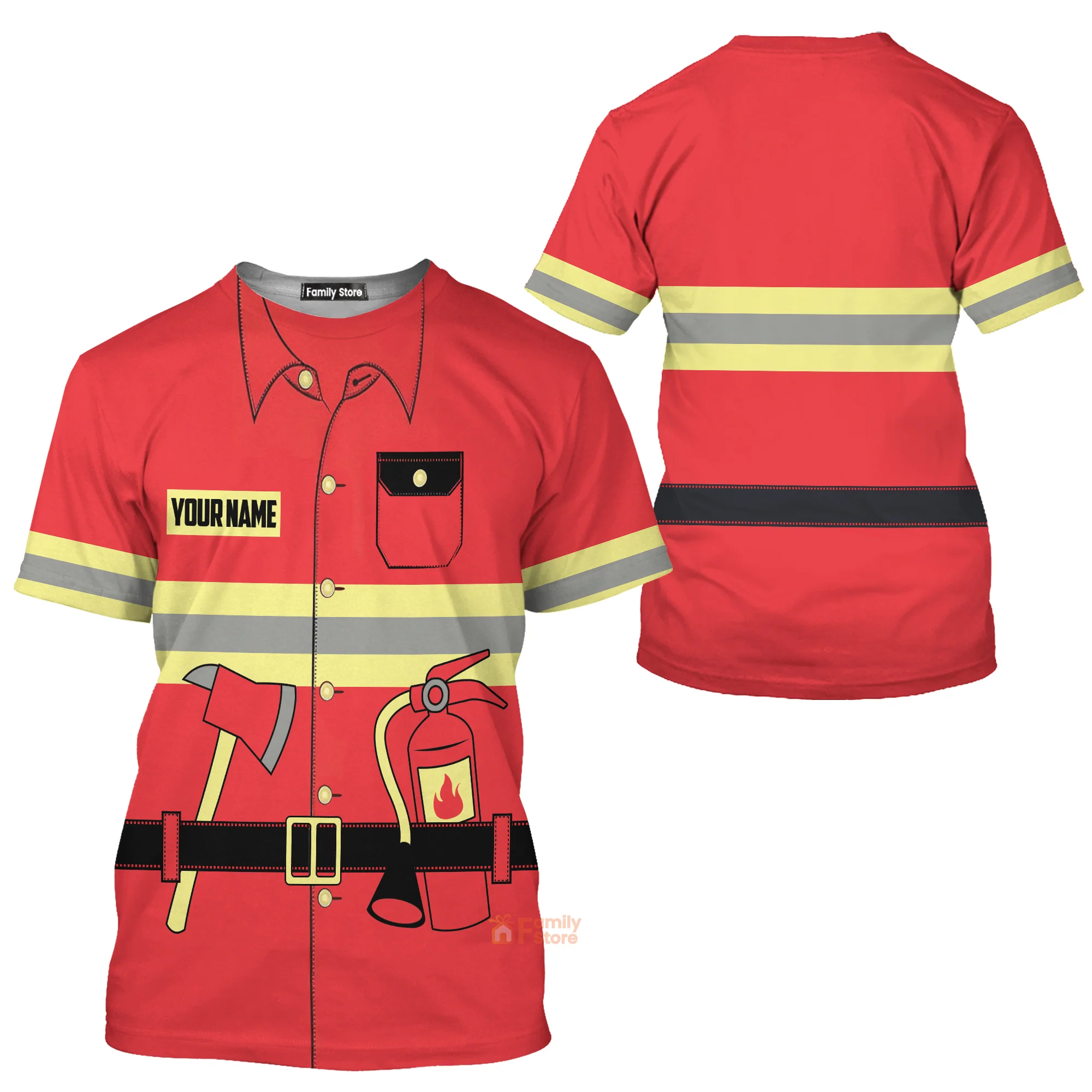 Personalized Firefighter Costume Uniform All Over Print T-Shirts Men & Women - Image 3