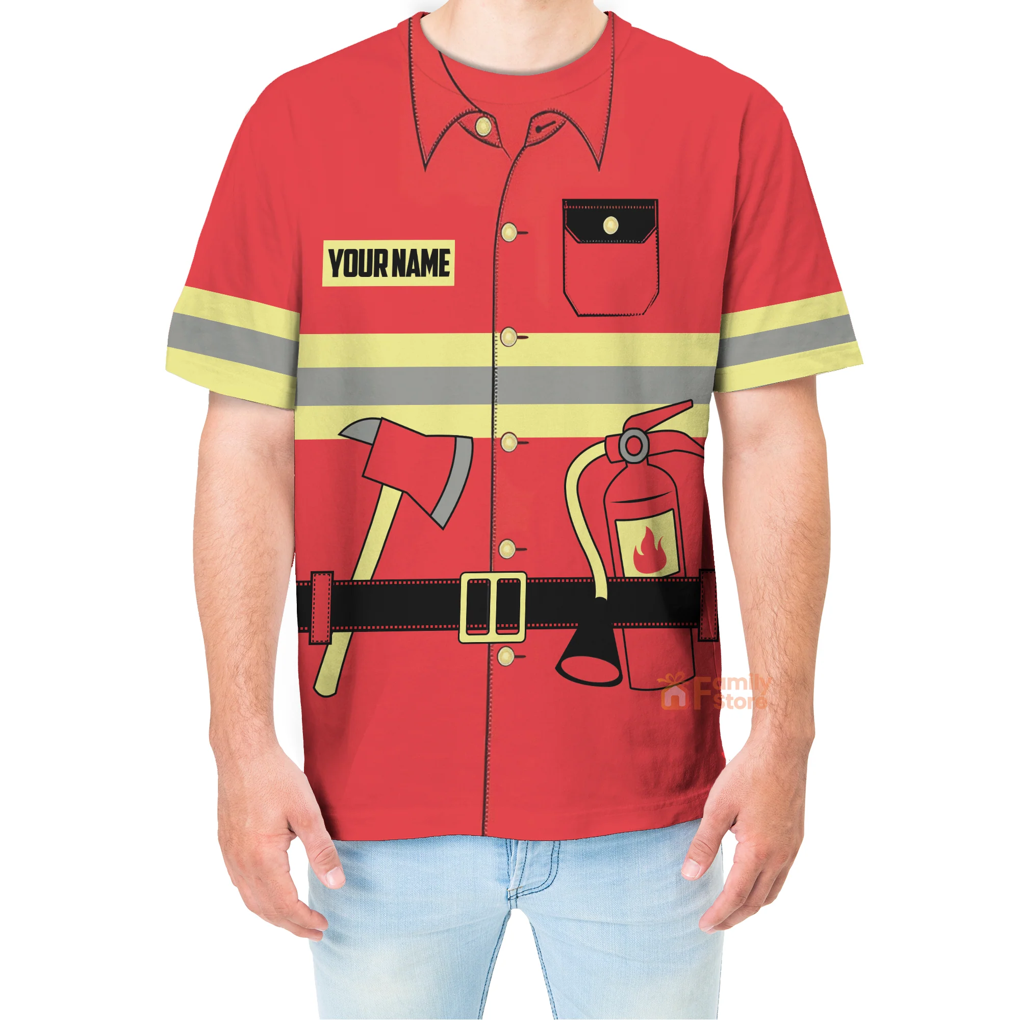 Personalized Firefighter Costume Uniform All Over Print T-Shirts Men & Women - Image 4