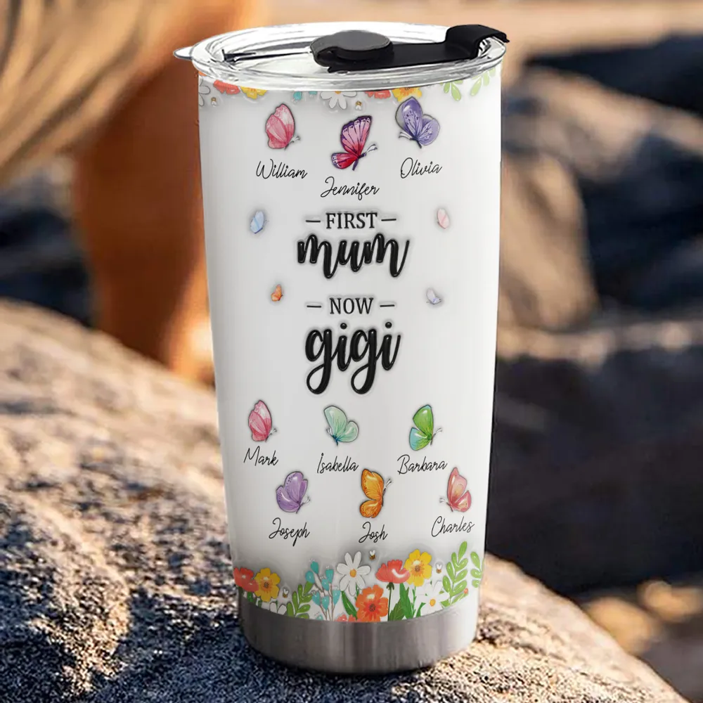 First Mom Now Grandma Butterfly Version - Personalized Tumbler - Gift For Mom, Grandma HN02 - Image 3