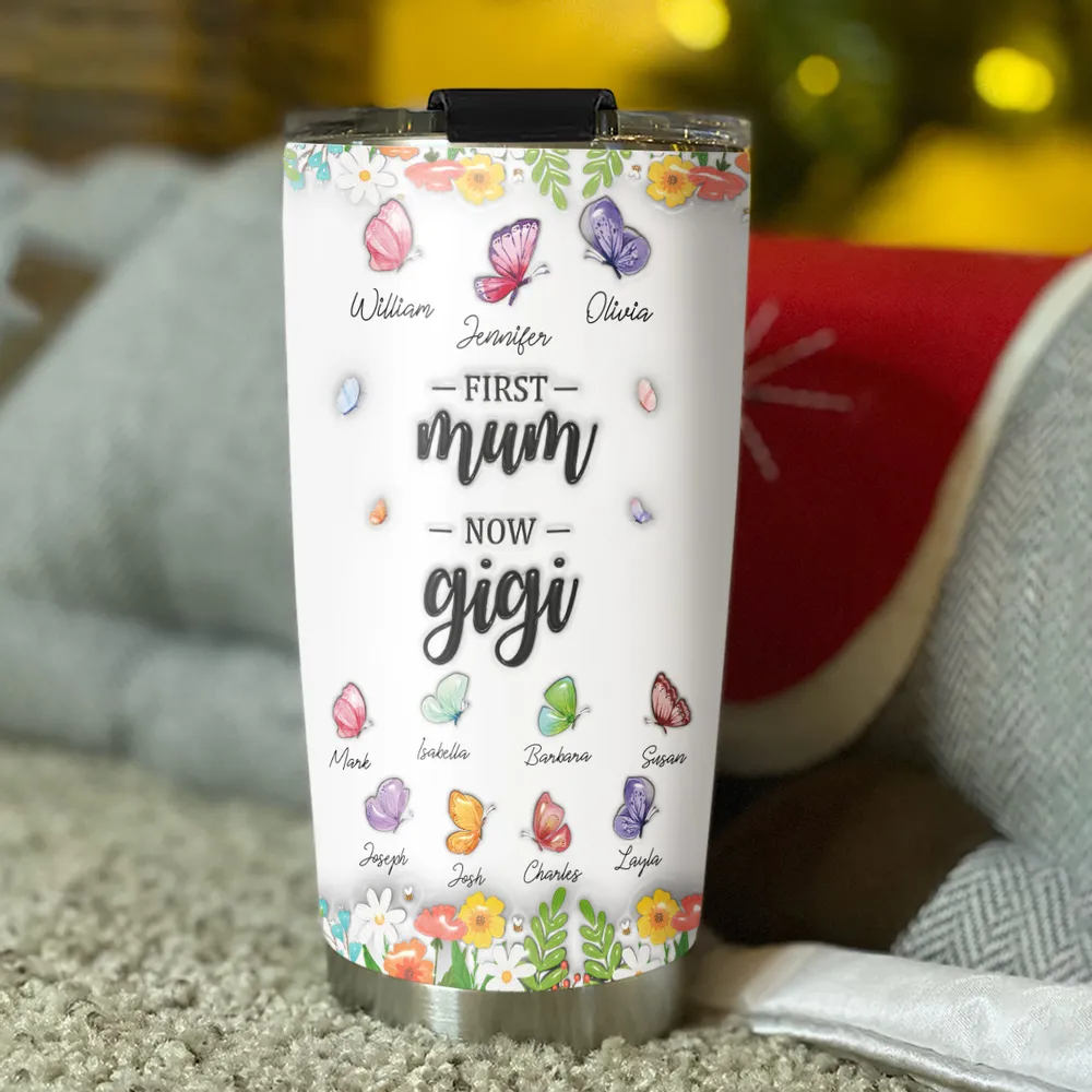 First Mom Now Grandma Butterfly Version - Personalized Tumbler - Gift For Mom, Grandma HN02 - Image 4