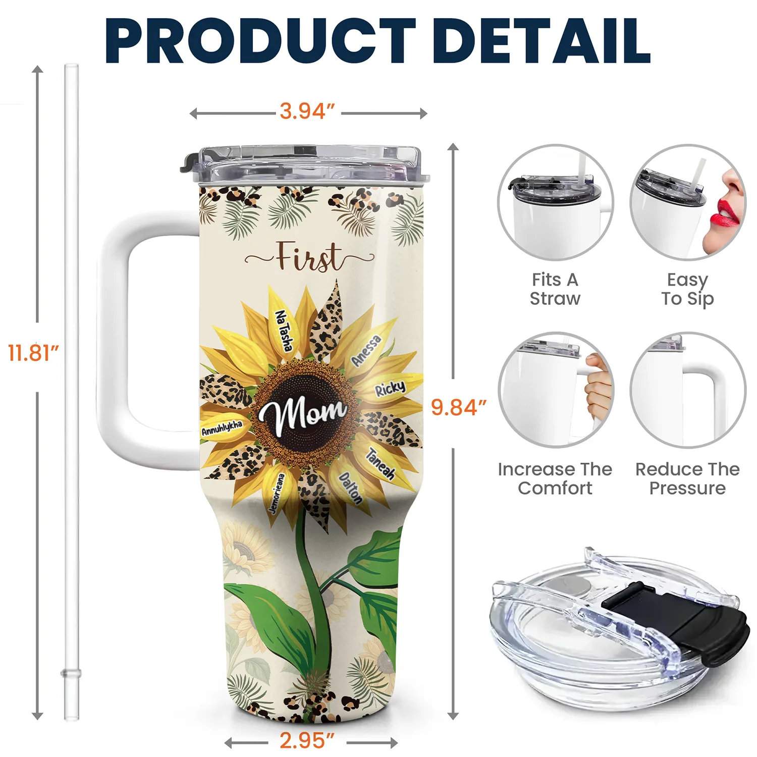 First Mom Now Grandma Sunflower  - Personalized Stainless Steel Tumbler - Gift For Mom, Grandma, Grandmother, Mother's Day | NA94 - Image 5