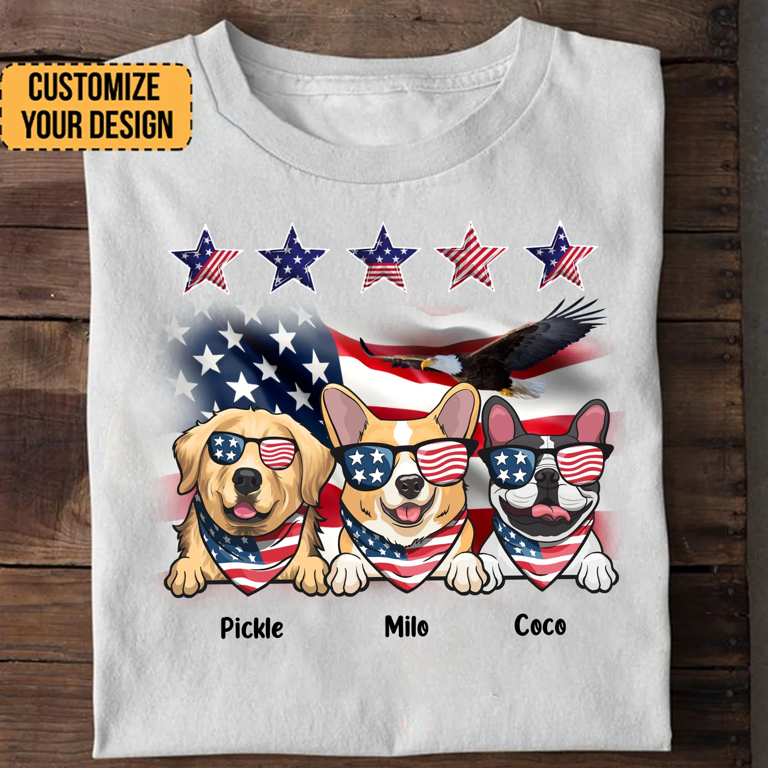 Five Star American Flag Dog, Cat Lover - Gift For Pet Lovers - Personalized TShirt - Image 2