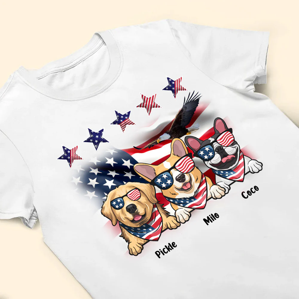 Five Star American Flag Dog, Cat Lover - Gift For Pet Lovers - Personalized TShirt - Image 3