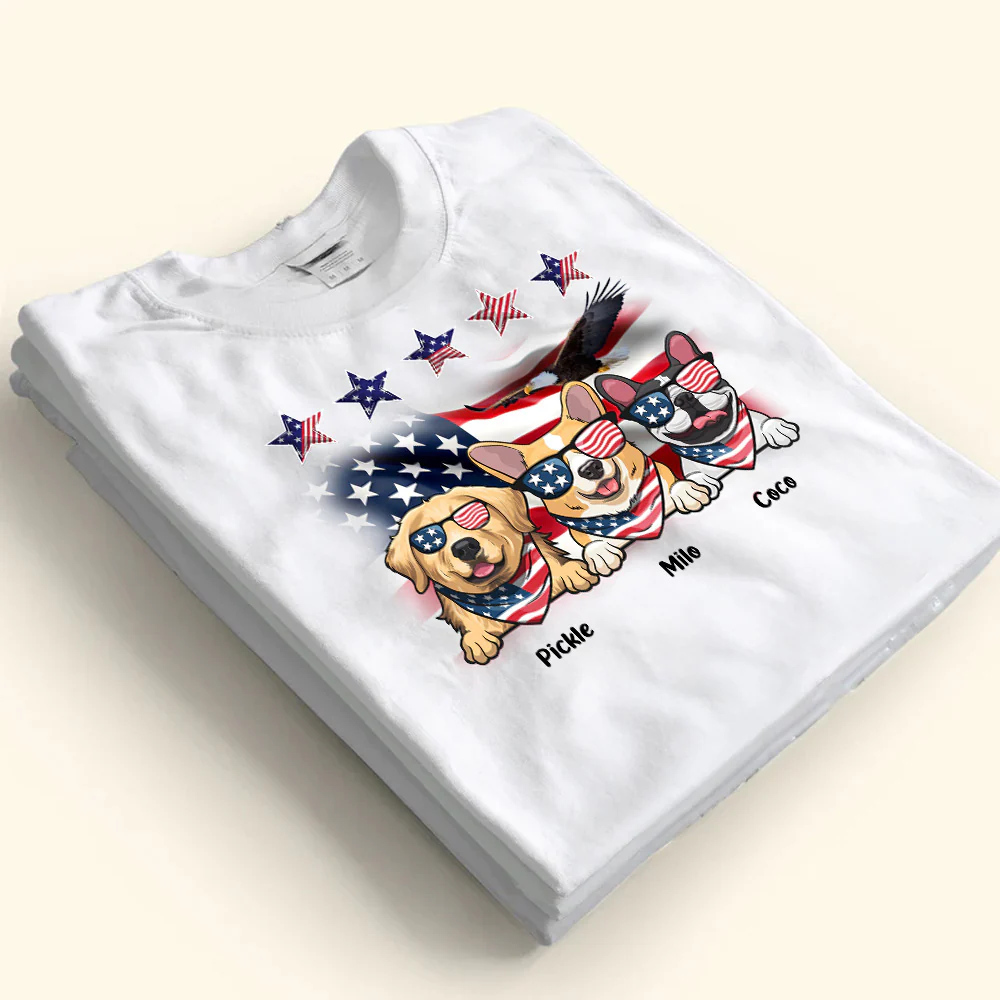 Five Star American Flag Dog, Cat Lover - Gift For Pet Lovers - Personalized TShirt - Image 4