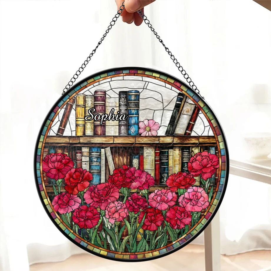 Floral Birth Month Book Lovers - Personalized Stained Glass Window Hanging Suncatcher - Gift For Book Lovers, Her, Birthday HH01 - Image 4